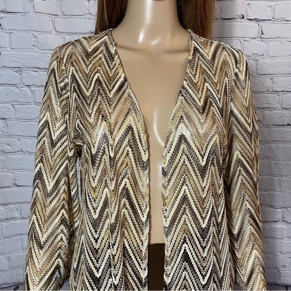 Other New Susan Graver Chevron Novelty Knit Open Front Brown Card Size M / US 6-8 / IT 42-44 - 5 Thumbnail