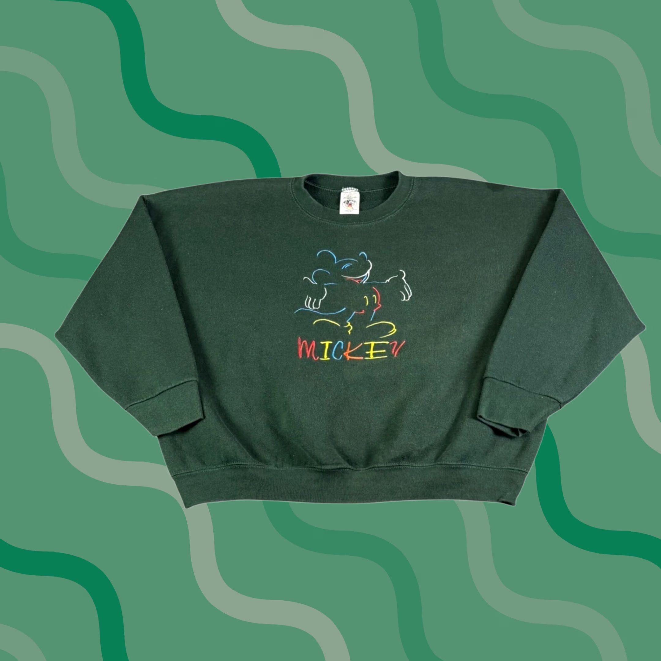 Mickey & Co. VINTAGE Mickey & Co Disney Sweatshirt 3XL Green Embroidered Crew Neck Giant Graphic Print Men Mens Size US XXL / EU 58 / 5 - 1 Thumbnail