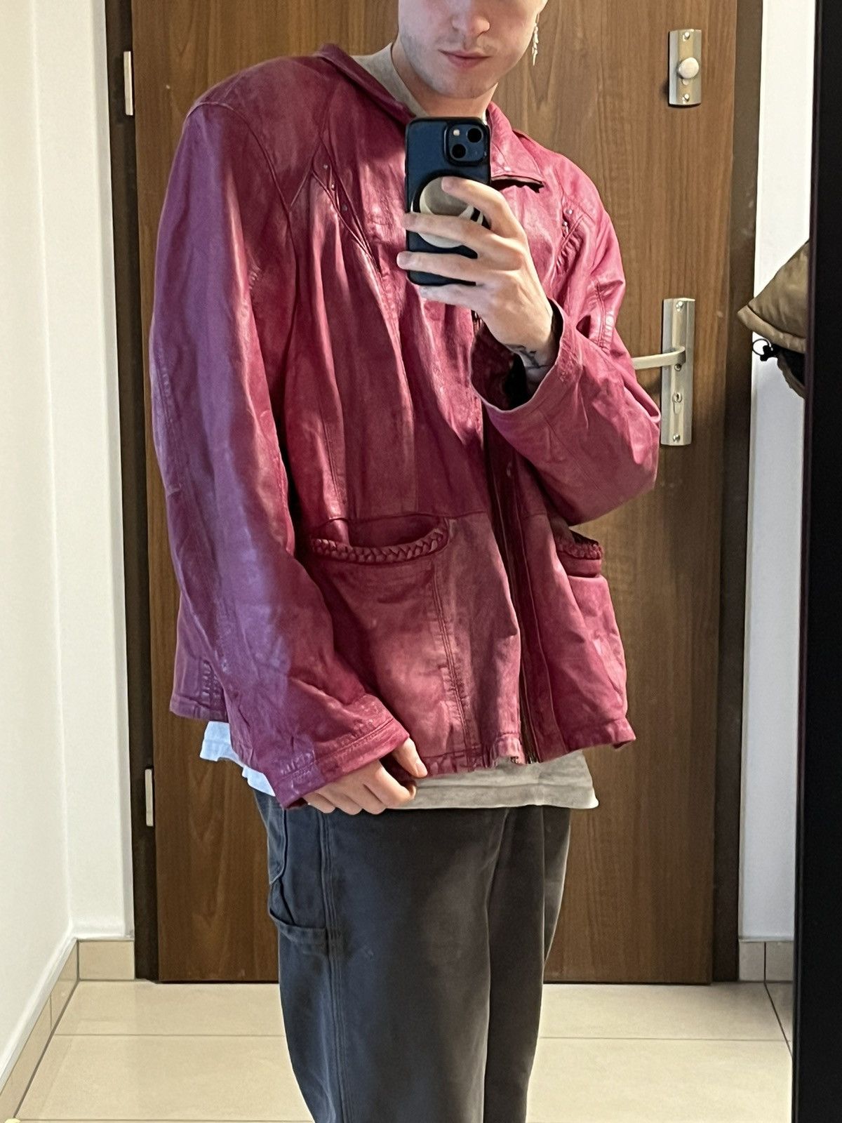 Genuine Leather Distressed vintage oversized cropped pink leather jacket Size US XL / EU 56 / 4 - 5 Thumbnail