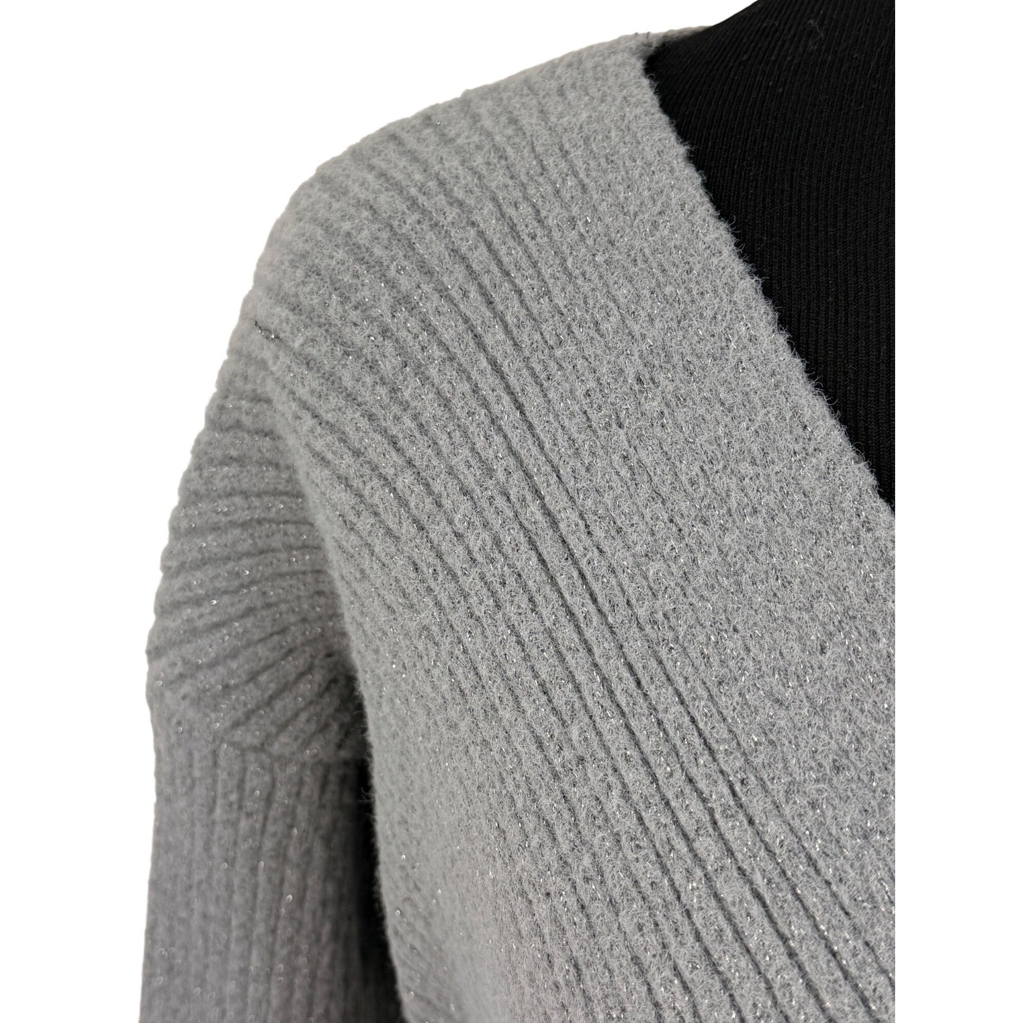 Express Express Gray Metallic Faux Wrap Knit Sweater | Glamoratti Mo Size S / US 4 / IT 40 - 3 Thumbnail