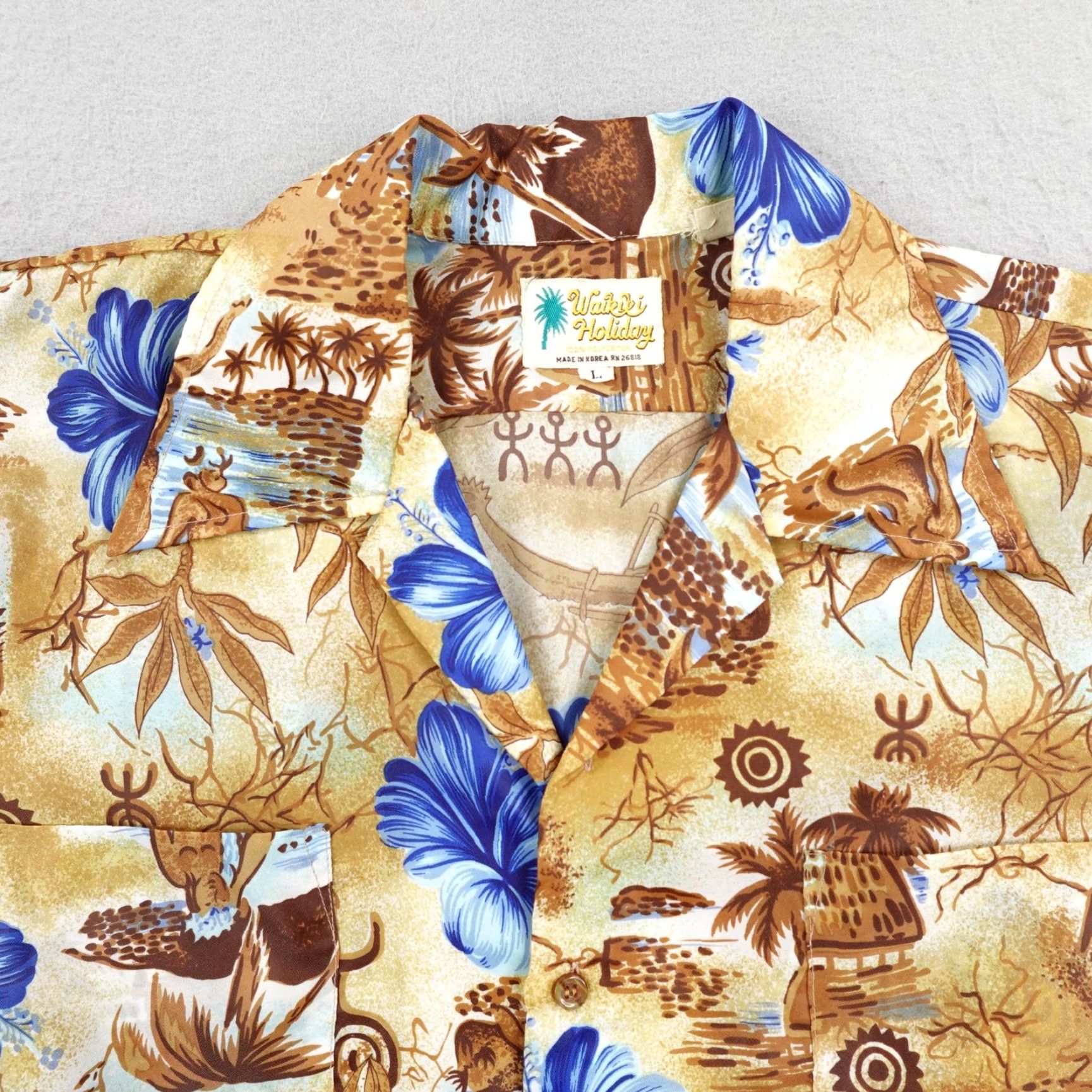 Vintage VINTAGE Waikiki Holiday Shirt Mens Large Brown Tribal Hawaiian Aloha Camp 70s Shirt Size US L / EU 52-54 / 3 - 2 Thumbnail