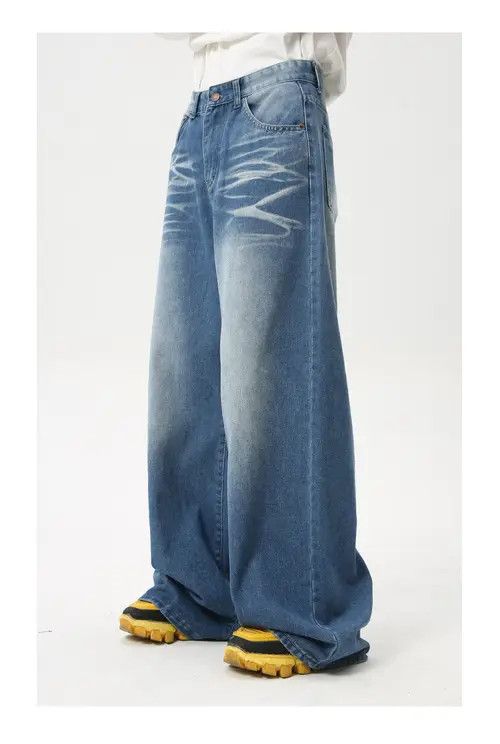 Japanese Brand × Jean Washed crease vintage wide-leg jeans trend Size US 32 / EU 48 - 4 Thumbnail