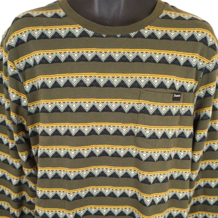 Vintage Dravus Surfer T Shirt Mens Size Medium Green Yellow Striped Geometric Pocket Tee Size US M / EU 48-50 / 2 - 2 Thumbnail