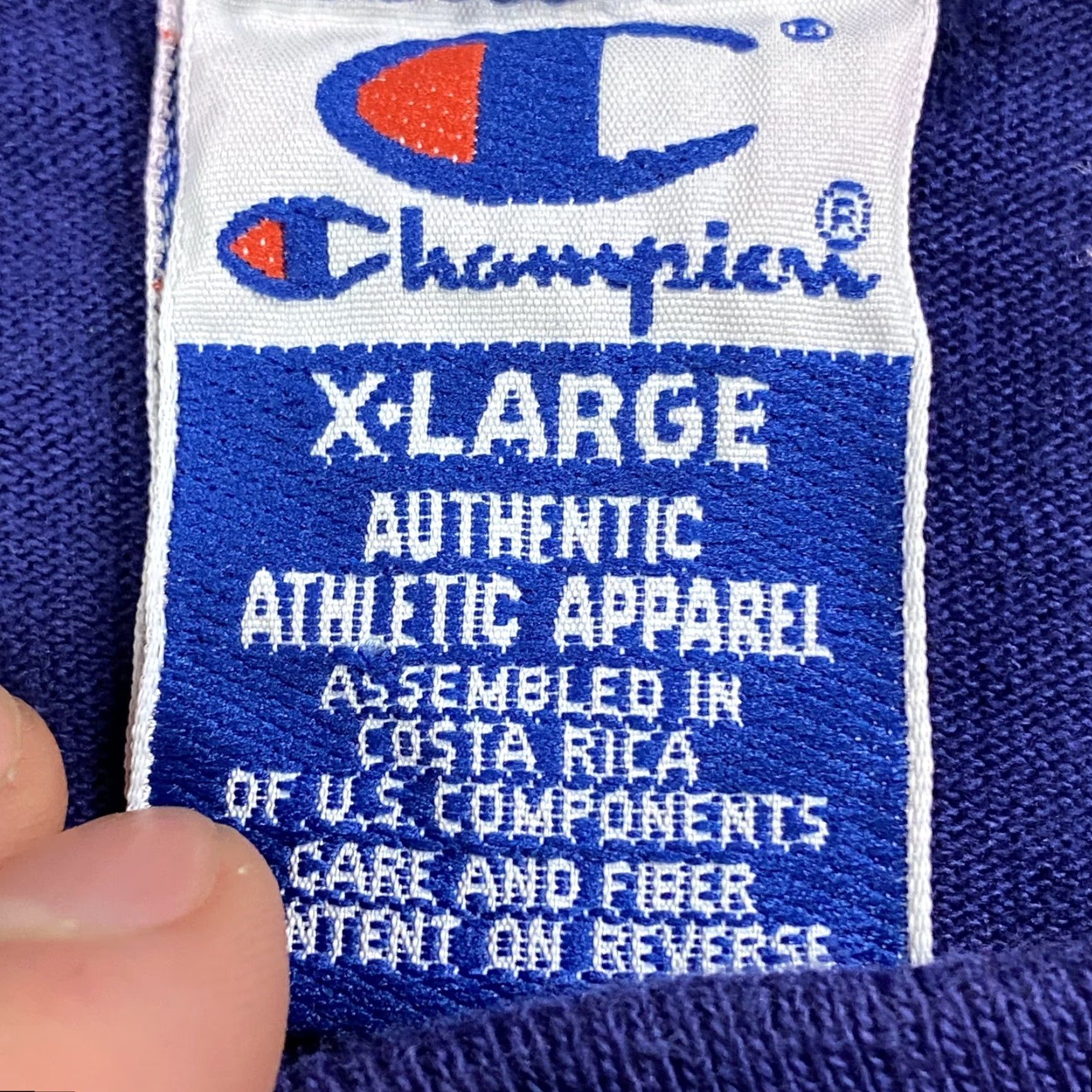 Champion VINTAGE Champion Heavyweight Knit Tee Navy Blue XL 1990s 90s Graphic CHAMPION SPORTSWEAR Mens Knit Short Sleeve Crew Neck - 90s Decade Theme Size US XL / EU 56 / 4 - 3 Thumbnail