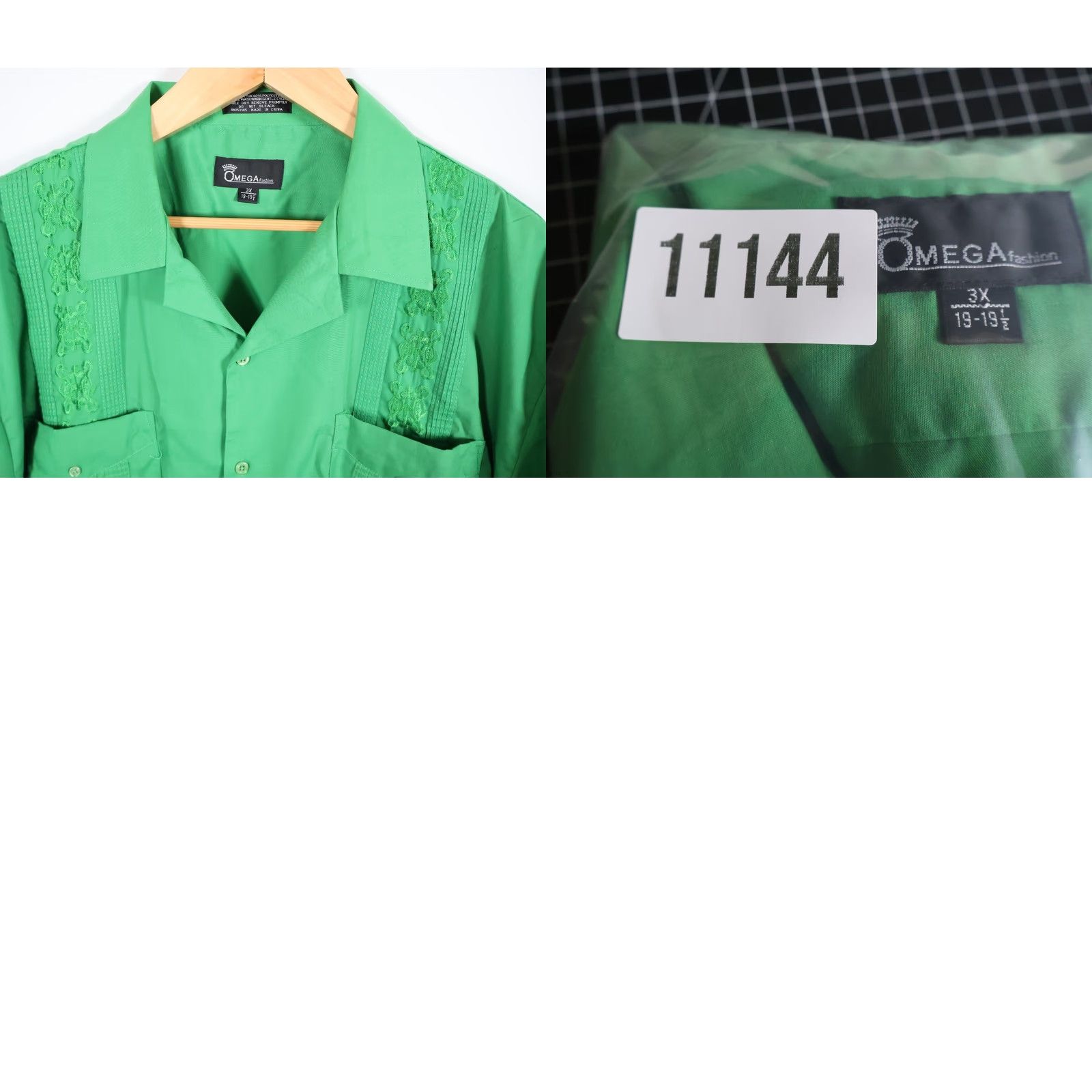 Omega VINTAGE OMEGA Guayabera Shirt Men 3X Green Cotton Blend Pleated Pockets Short Sleeve Button-Up Casual Retro 80s 90s Hipster Size US XXL / EU 58 / 5 - 8 Thumbnail