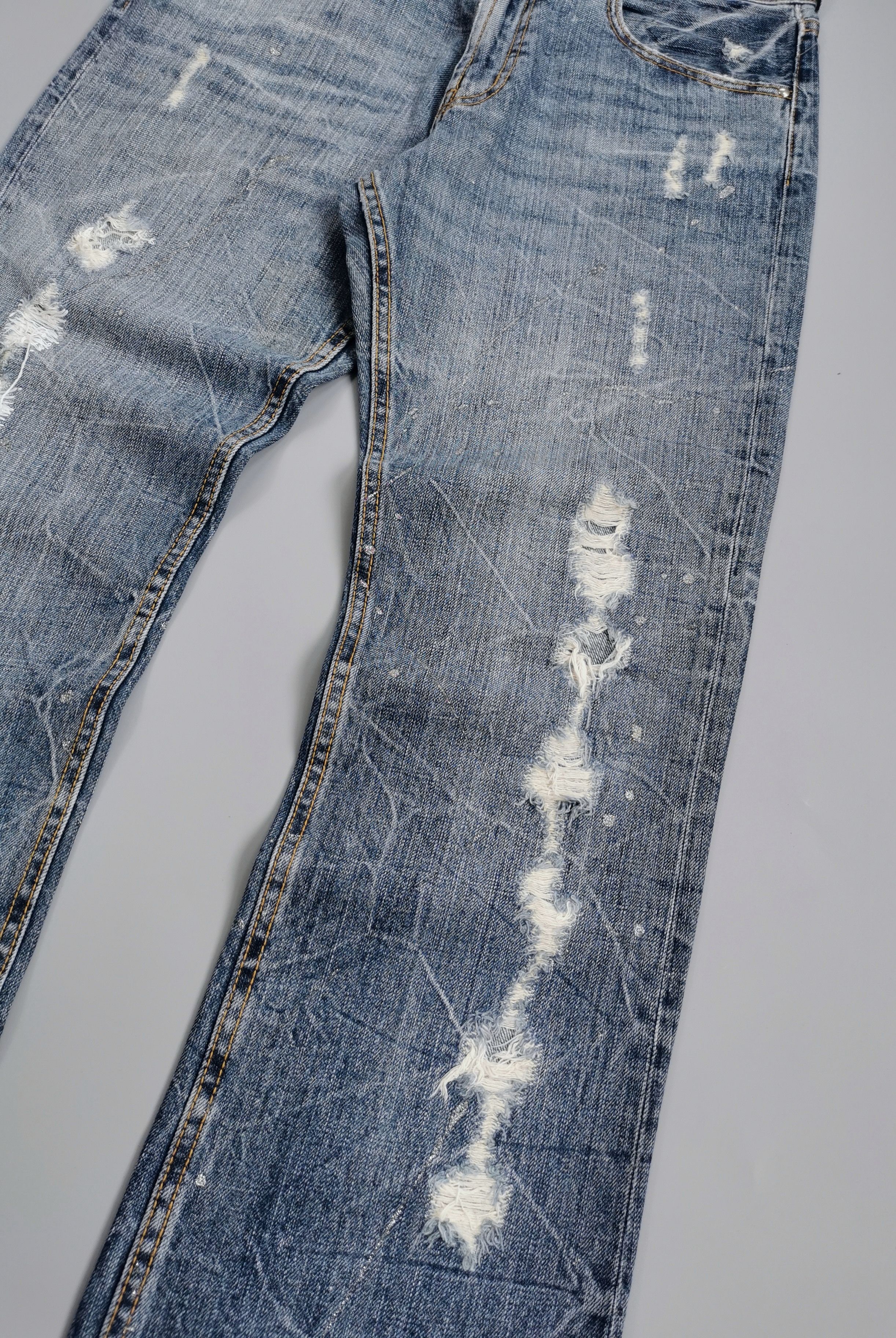 Kapital Distressed Light Wash Flared Denim Jeans Size US 32 / EU 48 - 4 Thumbnail