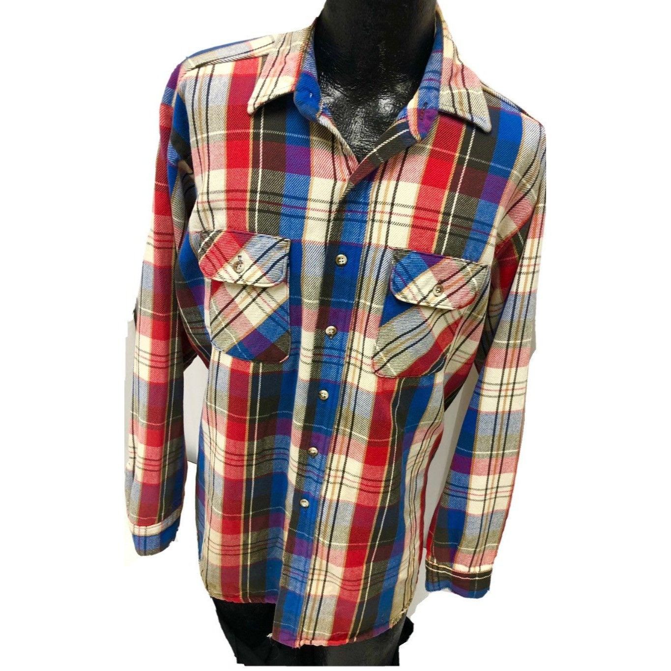 FiveBrother Vtg 5 Five Brother Red Blue Multi-Color Plaid Chore Shirt Size US XL / EU 56 / 4 - 2 Thumbnail