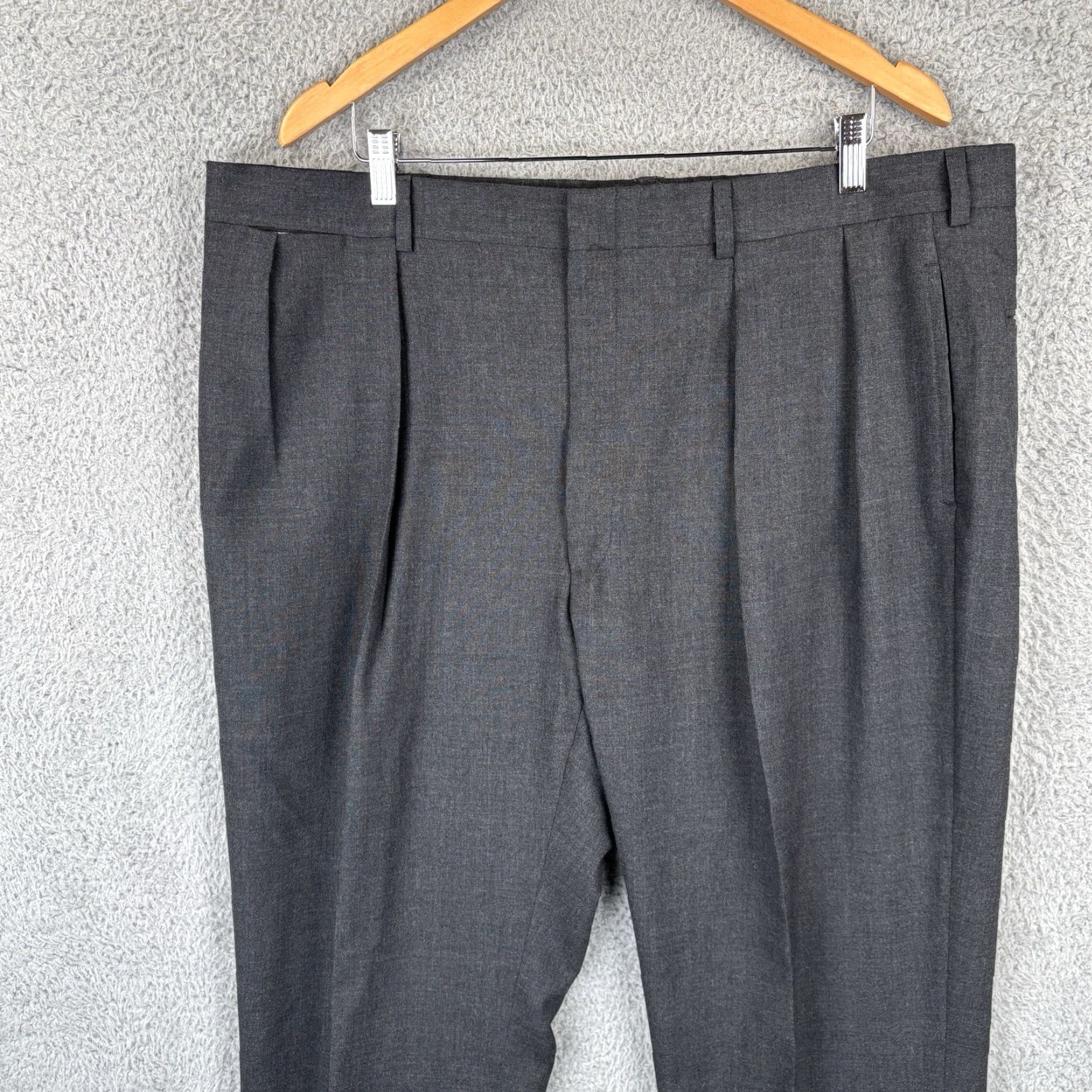 Polo by Ralph Lauren Dress Pants Mens 42x32 Charcoal Pleated Straight Wool  5-Pocket Button N/
