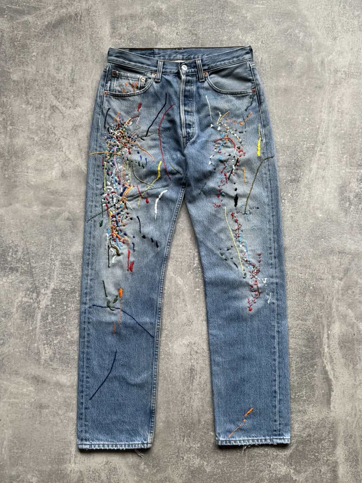 Levi's Hand Made Fake Embroidered Stains Jeans Levis 501 Size US 31 - 1 Thumbnail