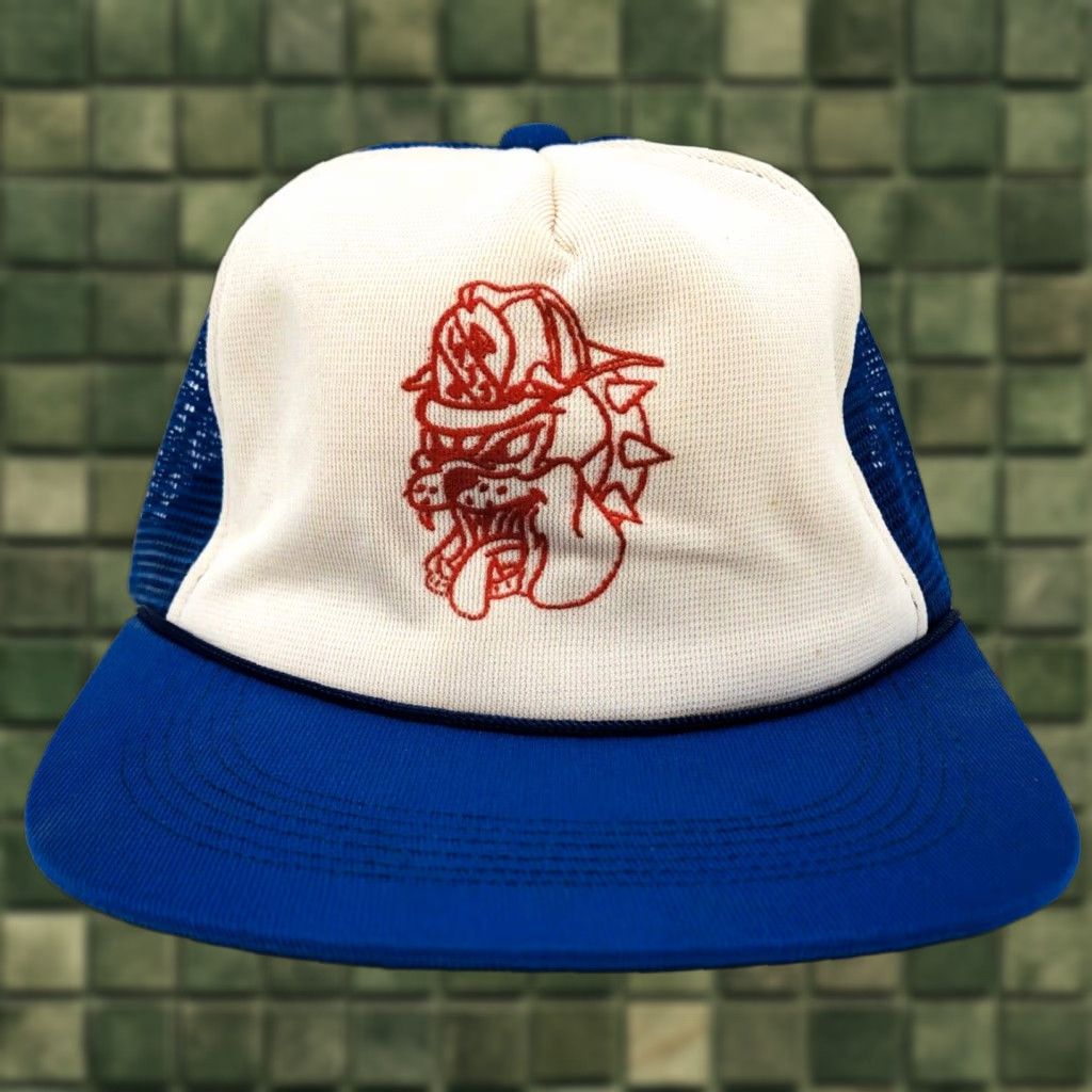 Vintage VINTAGE Blue White Snapback Trucker Hat Cap Firefighter Fireman Bulldog Dog Men Adjustable Cap Size ONE SIZE - 1 Thumbnail