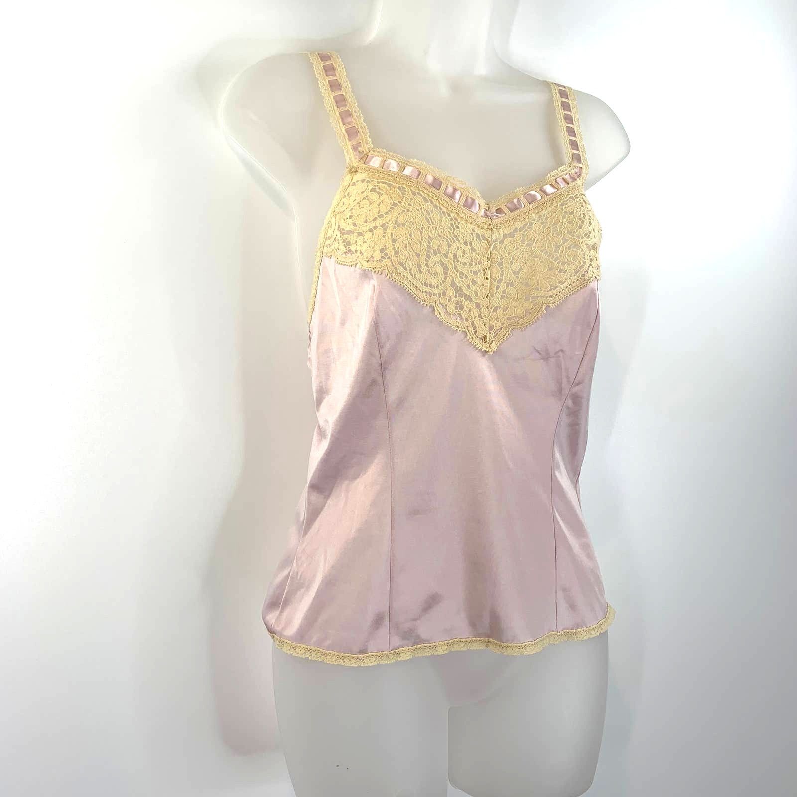 Vintage Vintage 70s Flair Satin Lace Camisole Lingerie Lace Trim Size S / US 4 / IT 40 - 2 Thumbnail