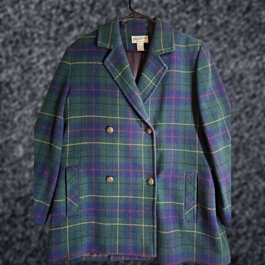 Pendleton VINTAGE Pendleton Jacket Wool Plaid Double Breasted Size 12 Women's Blue Green 90s Classic Size XL / US 12-14 / IT 48-50 - 1 Thumbnail