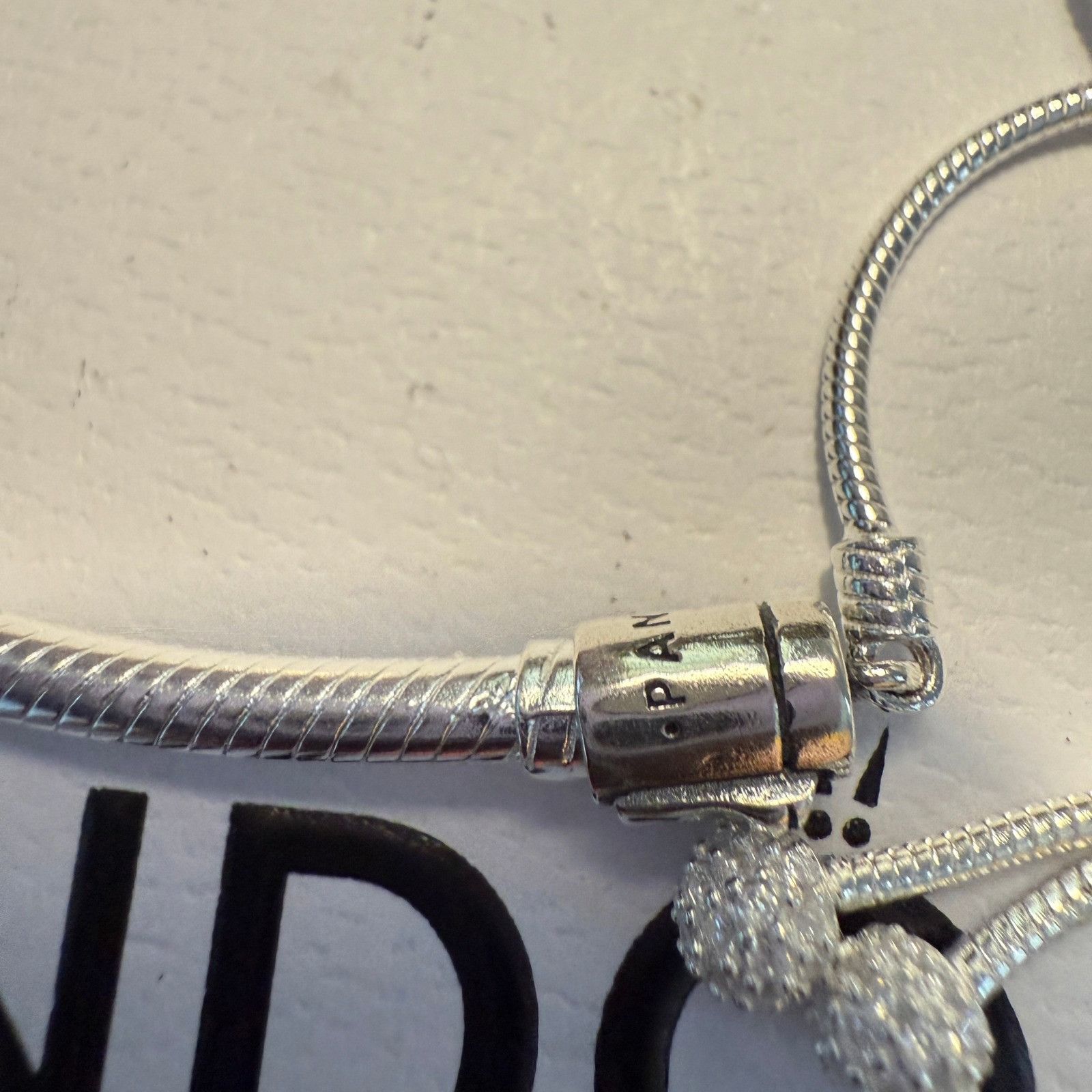 pandora Authentic Pandora Silver Sparkling Pave Heart Slider Bracele Size ONE SIZE - 5 Thumbnail