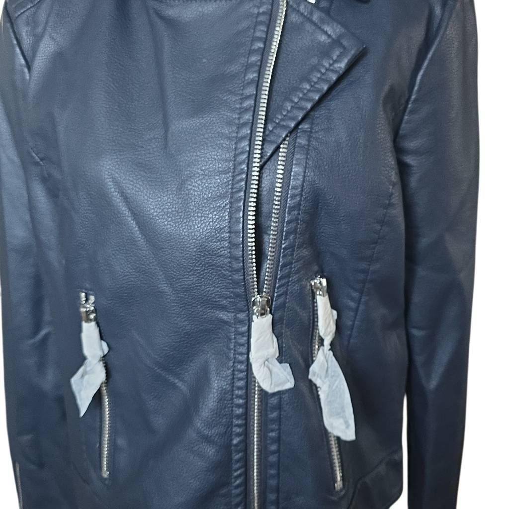 Express Express Women's Size Large Navy Faux Leather Moto Jacket Size L / US 10 / IT 46 - 2 Thumbnail