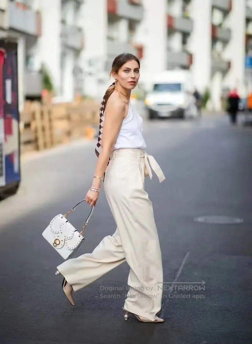 Miu Miu Miumiu Studded White Leather Handbag. Size ONE SIZE - 8 Thumbnail