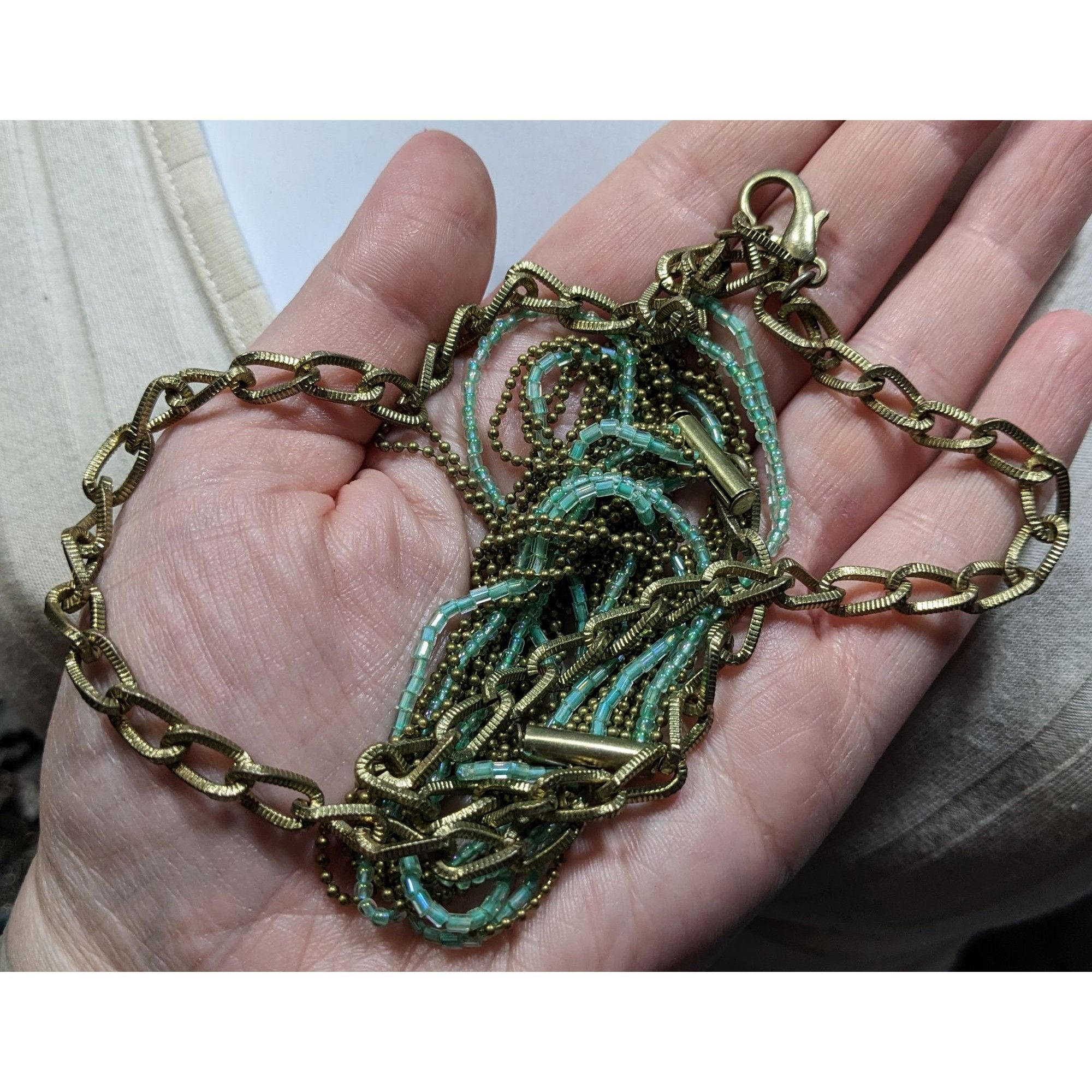 Other Layered Gold Tone & Aqua Chain Necklace With Multi-Strand De Size ONE SIZE - 5 Thumbnail