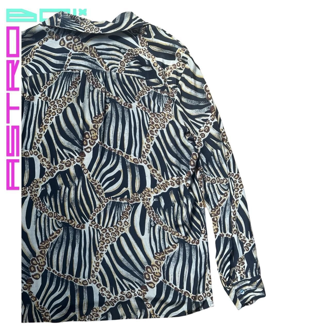 Other × Vintage Vintage Black Animal Print Silk Shirt - Large Size L / US 10 / IT 46 - 6 Thumbnail