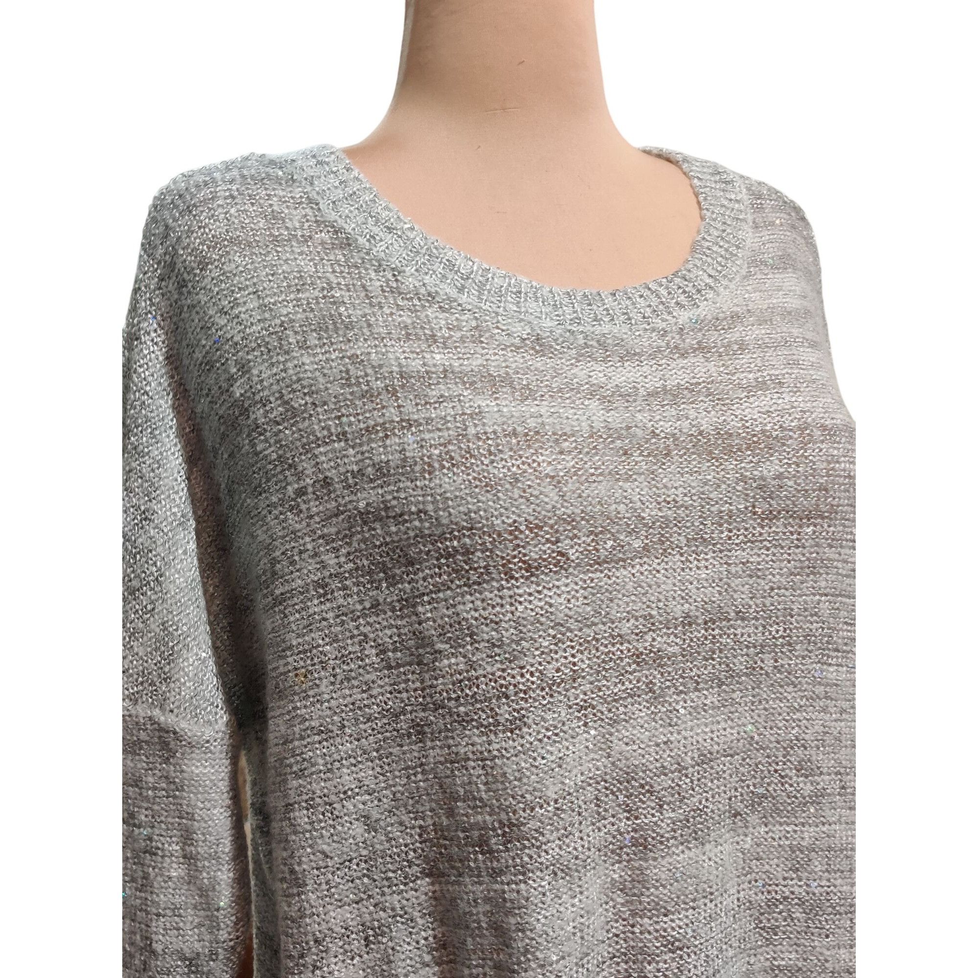 Other ANA XL Womens Sweater Silver Gray Knit Holographic Sequin Sc Size XL / US 12-14 / IT 48-50 - 9 Thumbnail