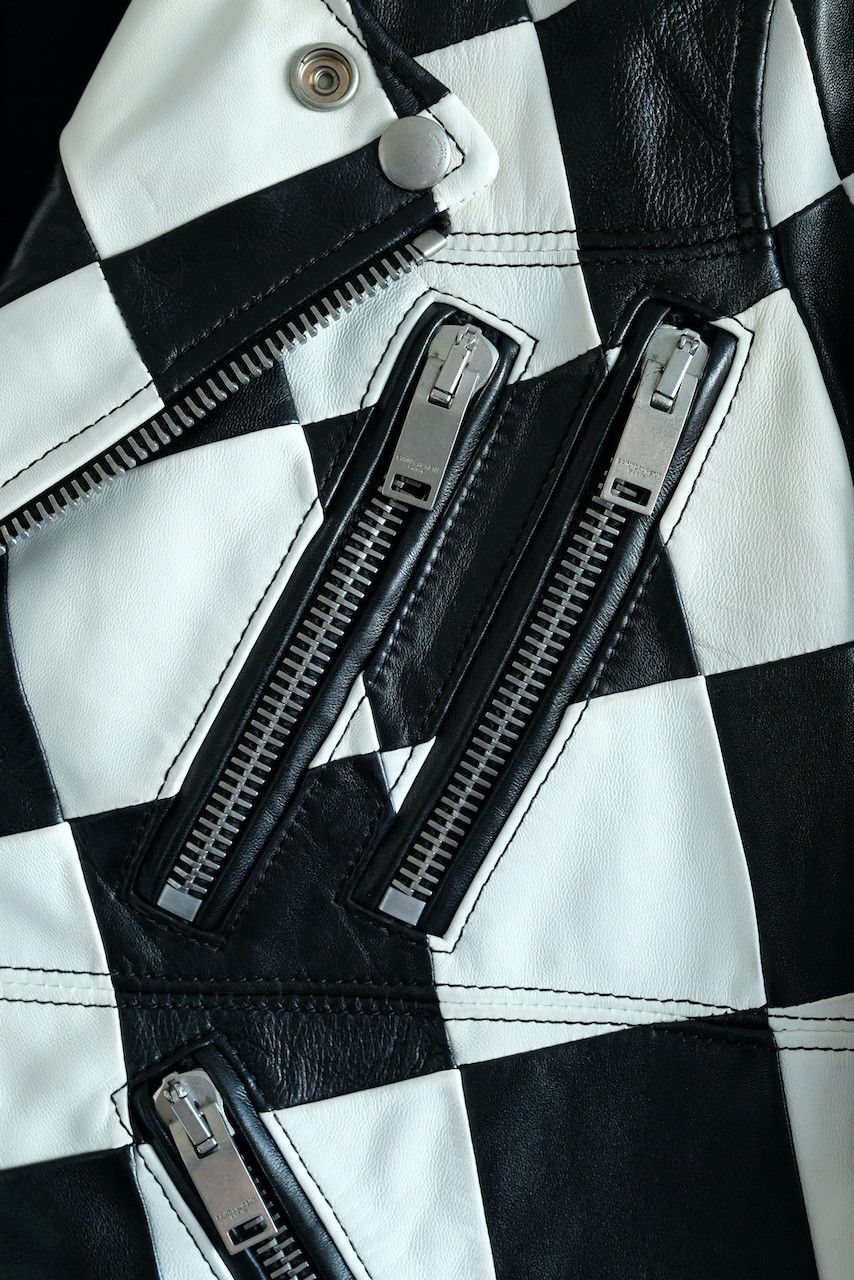 Hedi Slimane × Saint Laurent Paris Saint Laurent Leather Damier Checkered Biker Jacket Paris Size US XS / EU 42 / 0 - 3 Thumbnail