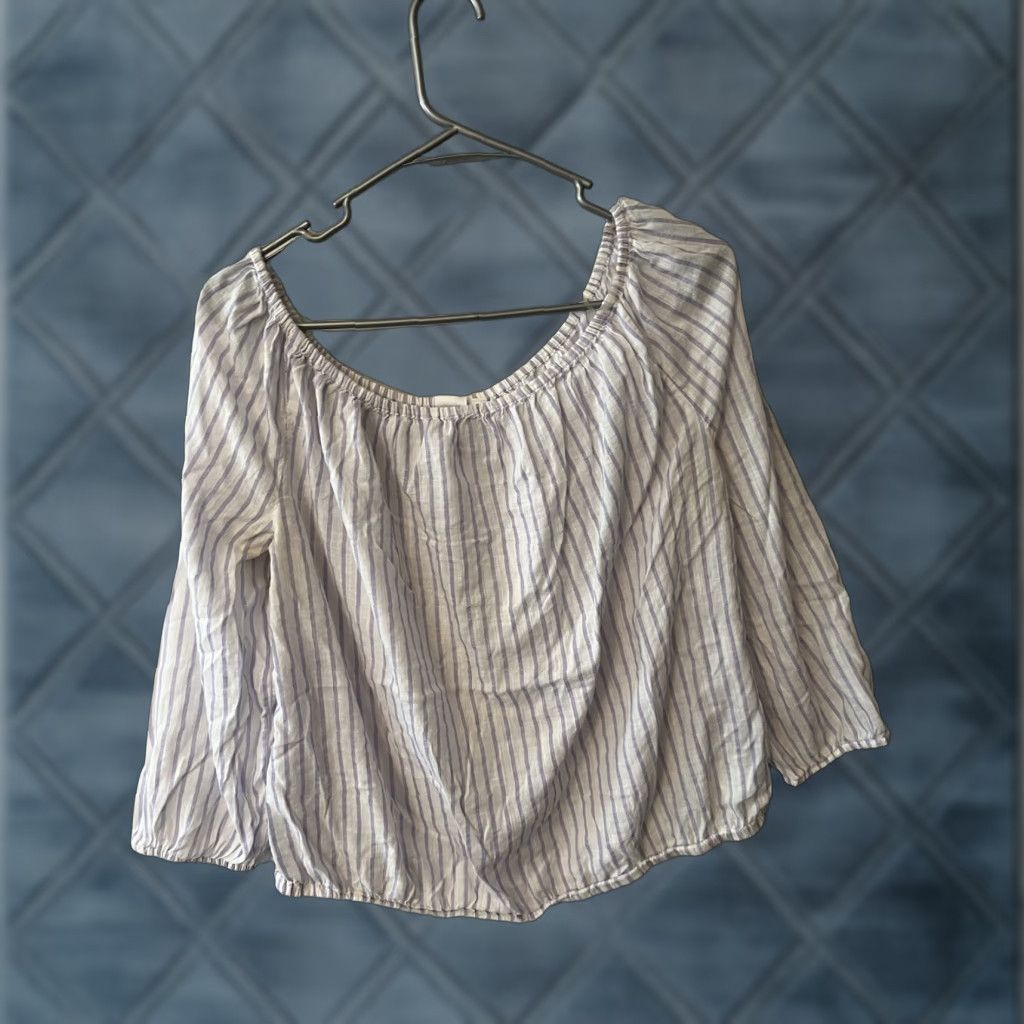 Gap GAP Blouse Womens Medium White Purple Stripe Off Shoulder Peasant Long Sleeve Shirt Womens M Multicolor Rayon Cotton Size M / US 6-8 / IT 42-44 - 1 Thumbnail