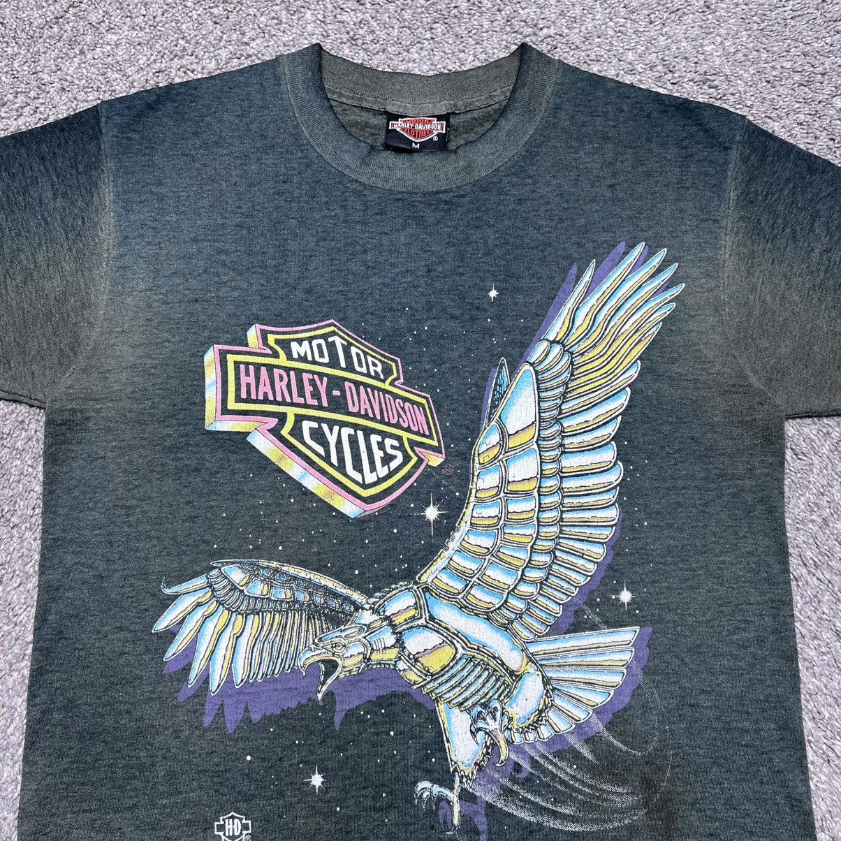 Harley Davidson Vintage 1990s Harley Davidson Chrome Eagle Neon Logo T-Shirt Size US M / EU 48-50 / 2 - 5 Thumbnail