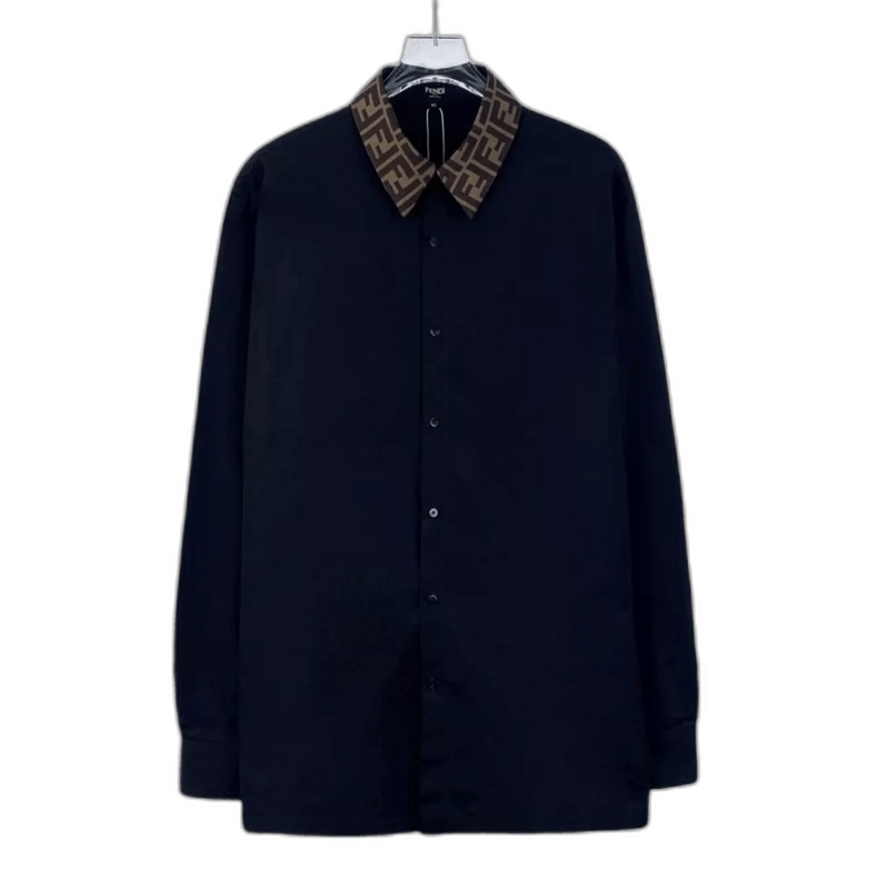 Fendi Black Long Sleeve Shirt with Logo Collar Size US M / EU 48-50 / 2 - 1 Thumbnail