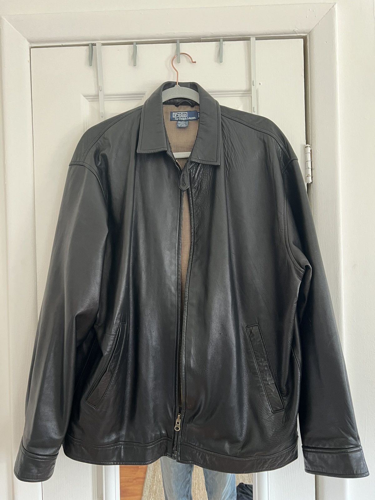 Vintage mens Polo Ralph Lauren black leather jacket