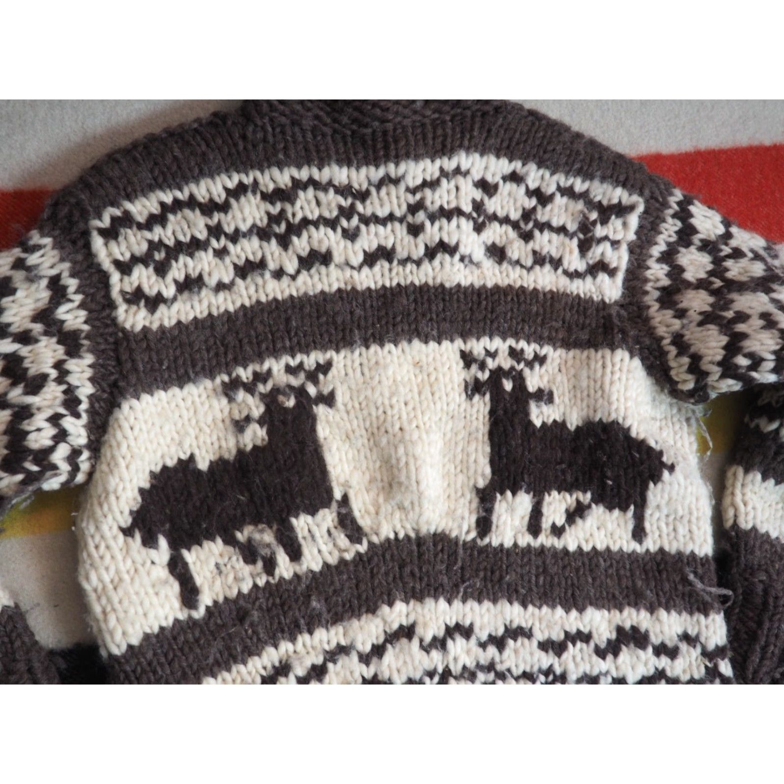 Vintage VTG 80s Ivory Cream Brown Heavy Wool Knit Deer Lodge Zip Cowichan Sweater Mens S Size US S / EU 44-46 / 1 - 4 Thumbnail