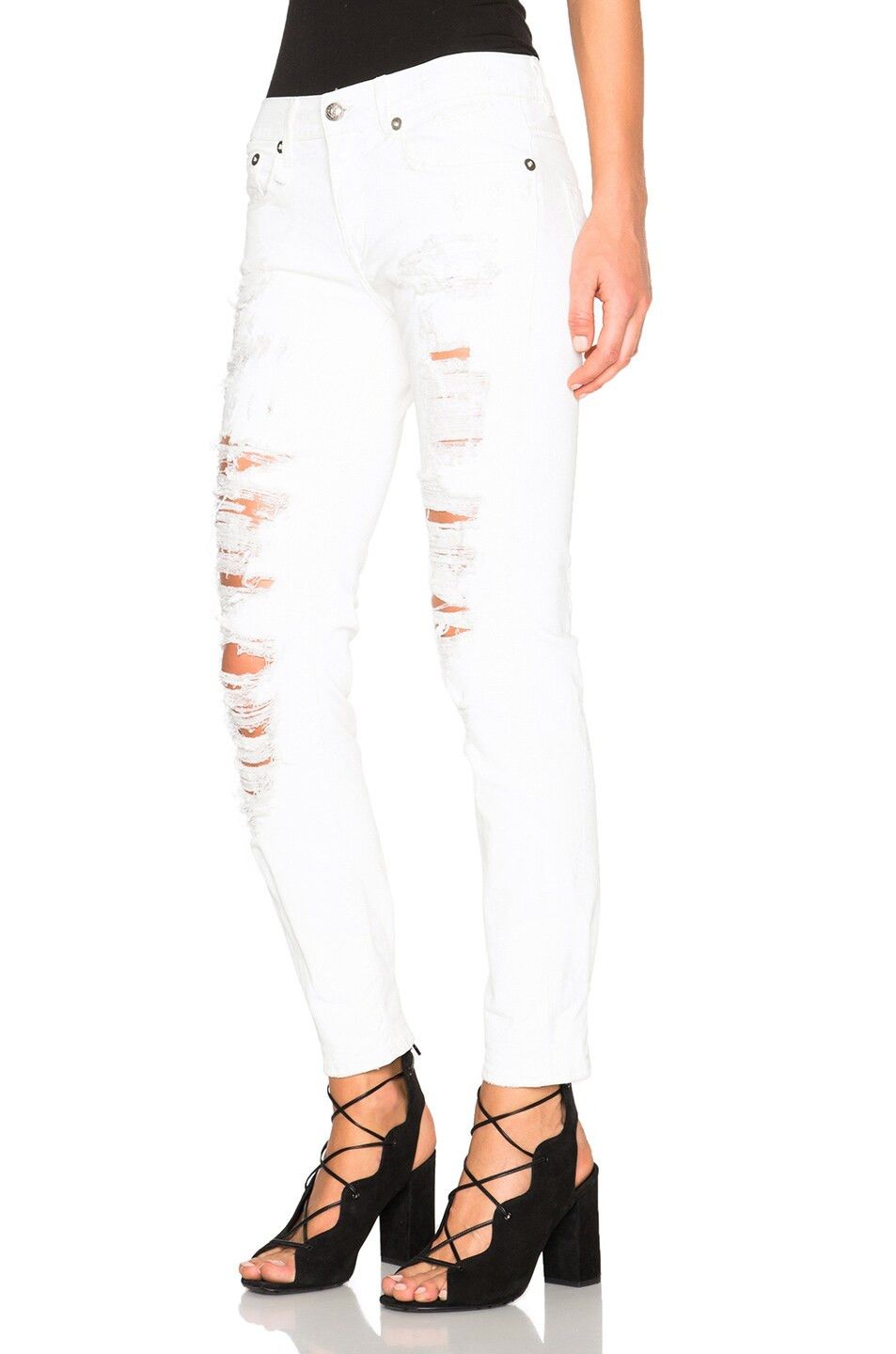 R13 R13 Relaxed Skinny Distressed White Jeans 26 Size 26" / US 2 / IT 38 - 4 Thumbnail