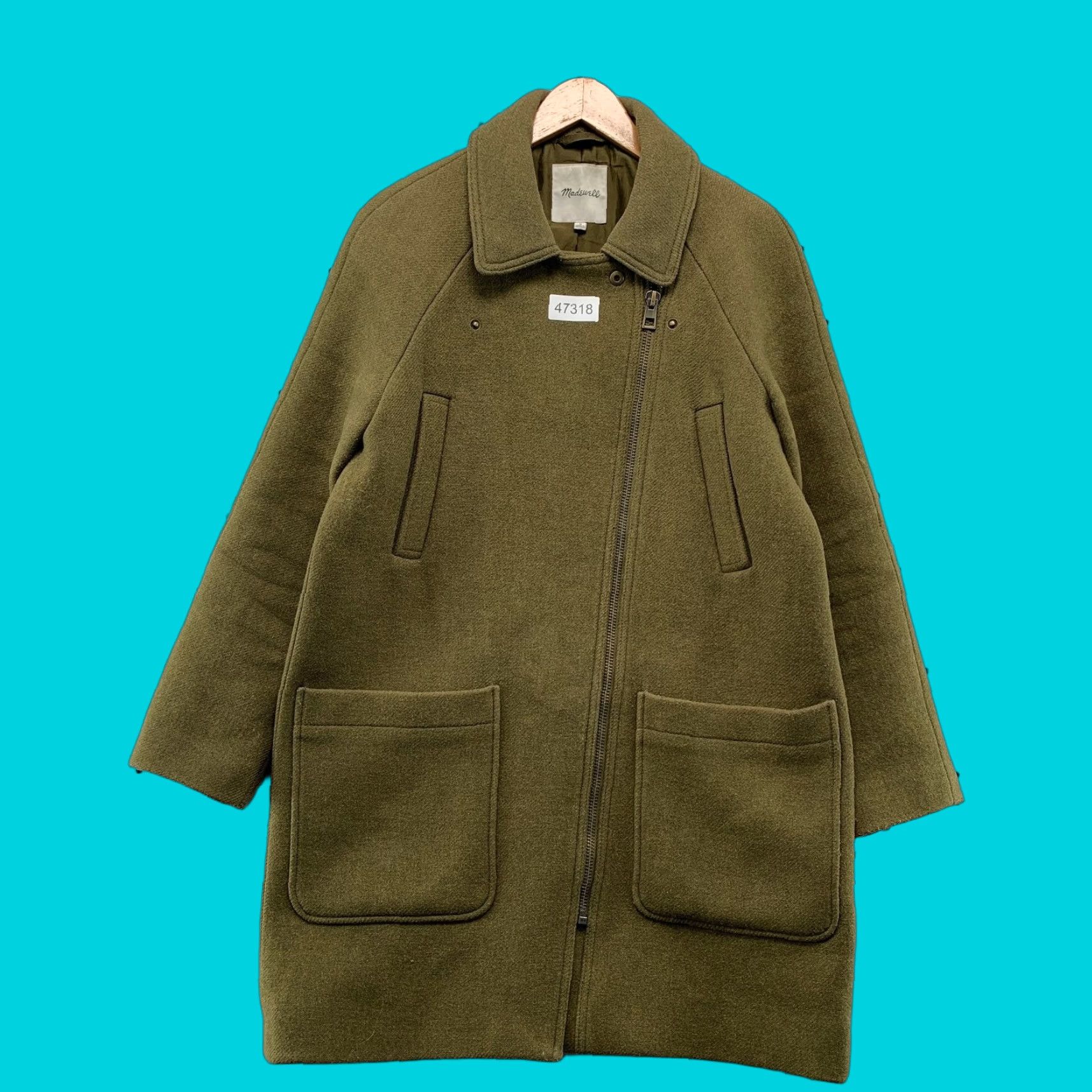 Madewell VINTAGE Madewell Wool Coat Womens Medium Olive Green Asymmetrical Zip Cashmere Blend Coat Long Wool Herringbone Green 90s Womens Size M / US 6-8 / IT 42-44 - 1 Thumbnail
