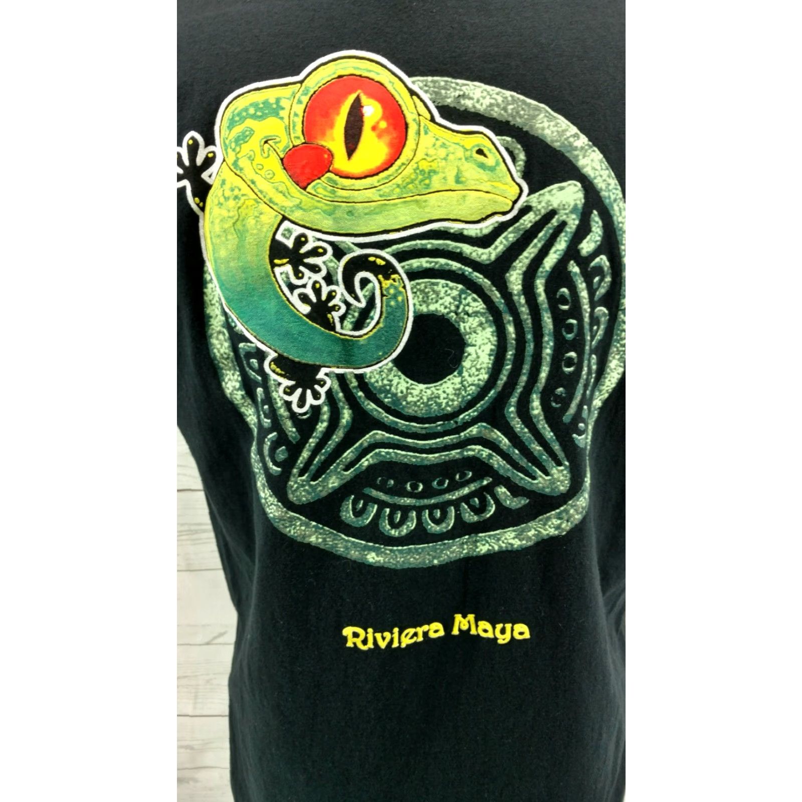 Vintage Caribbean Side Gecko Black T Shirt Men's L Crew Neck Short Sleeve Graphic Tee 100% Cotton Riviera Maya Mexico Vintage No Size US L / EU 52-54 / 3 - 2 Thumbnail