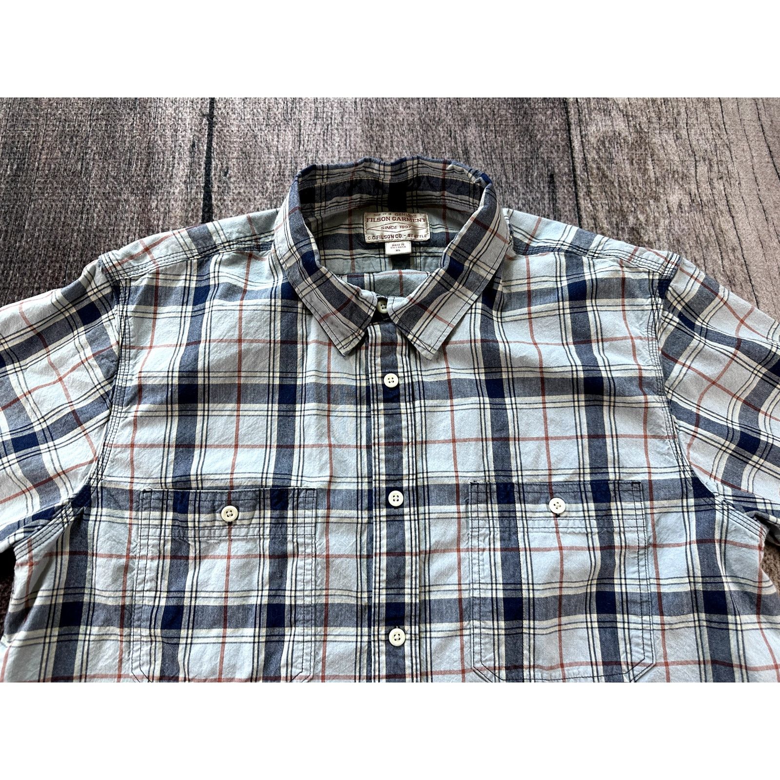 Filson Filson Chambray Shirt Short Sleeve Men's XL Blue Plaid Red Size US XL / EU 56 / 4 - 2 Thumbnail