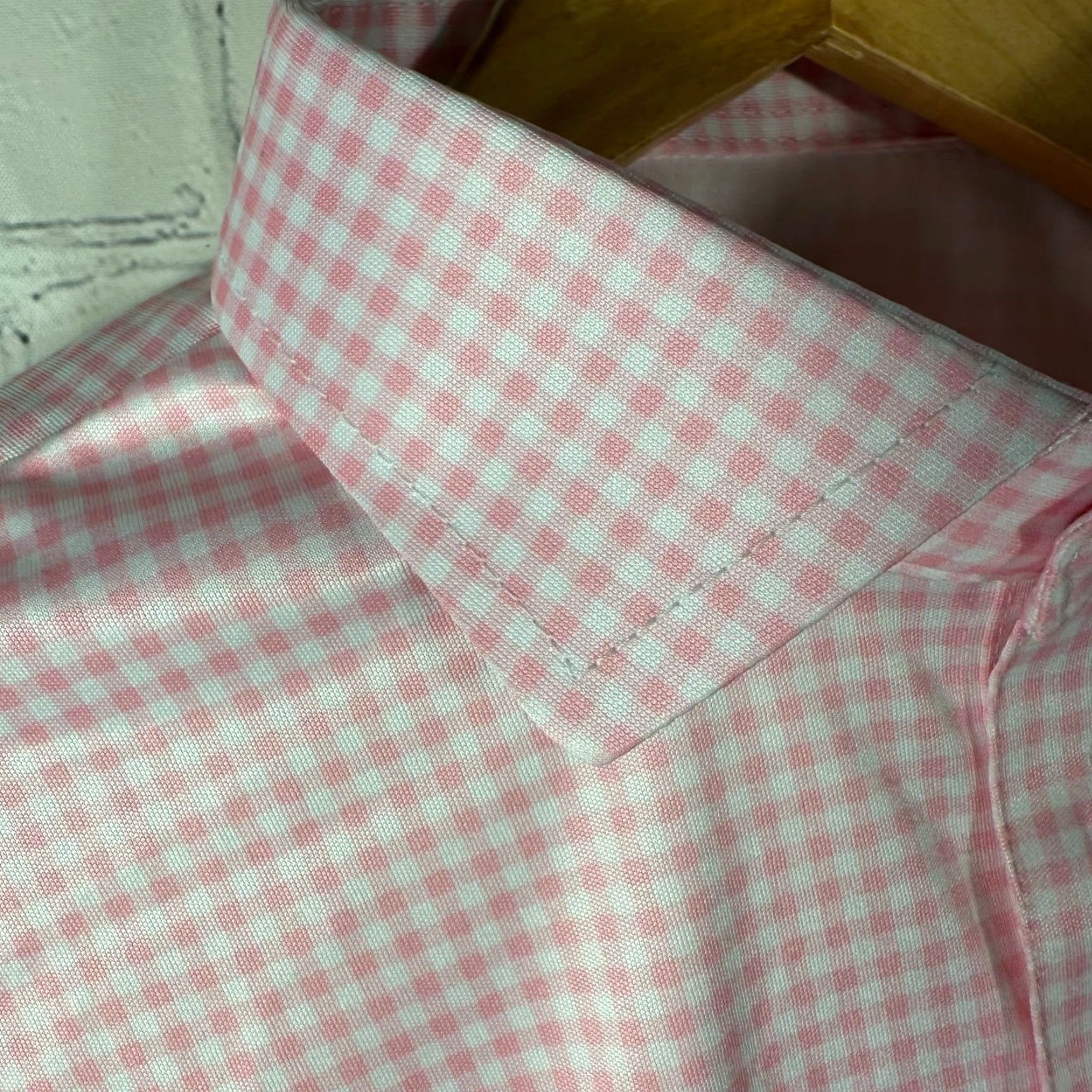 CO Collars & Co Mens Polo Shirt Dress Collar Gingham Pink Medium Performance Short Sleeve Size 40R - 3 Thumbnail
