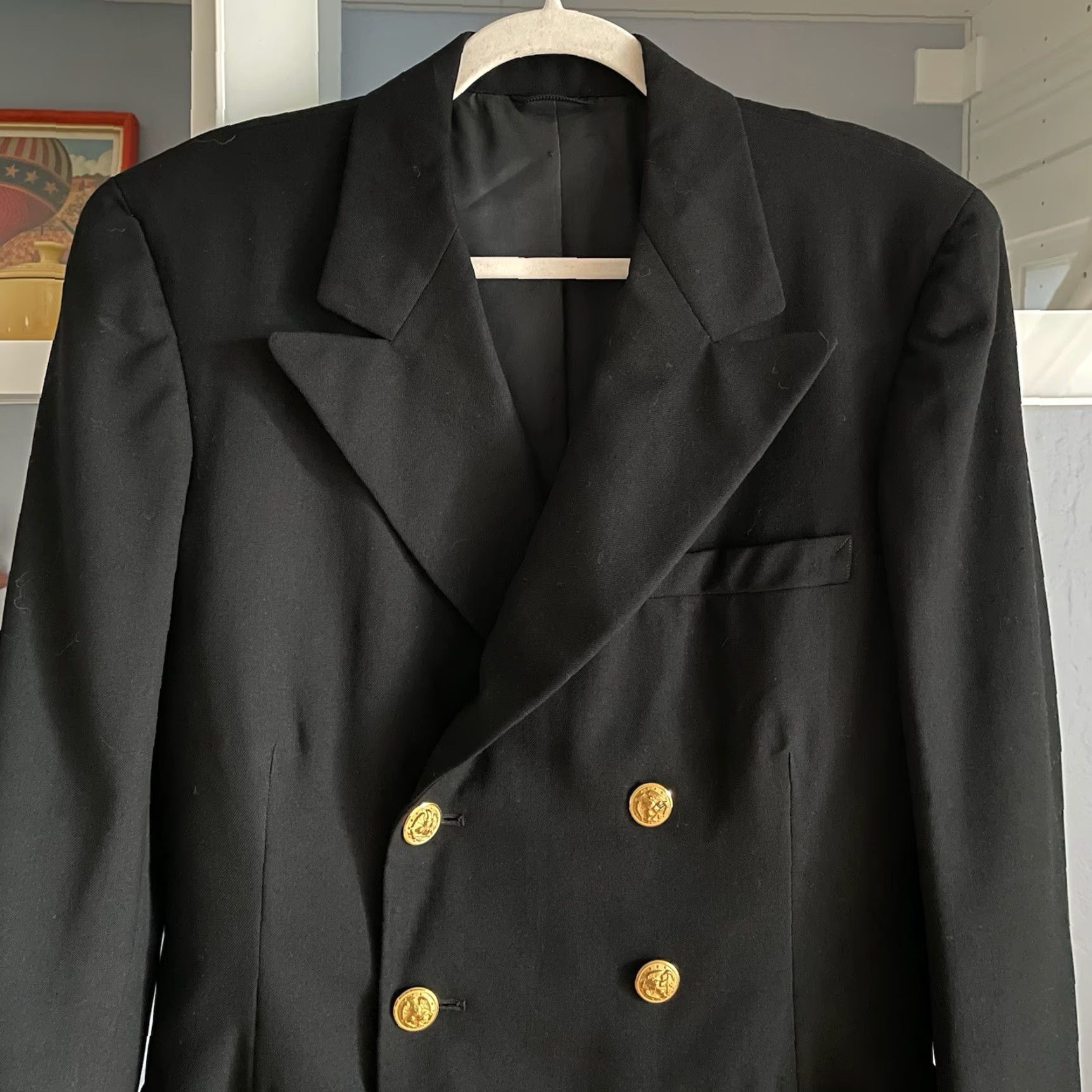 Vintage VINTAGE US Navy Peacoat Wool Black 37R Navy Golden Buttons Men Coat Overcoat Pockets Nautical Military USA Size US XXS / EU 40 - 2 Thumbnail