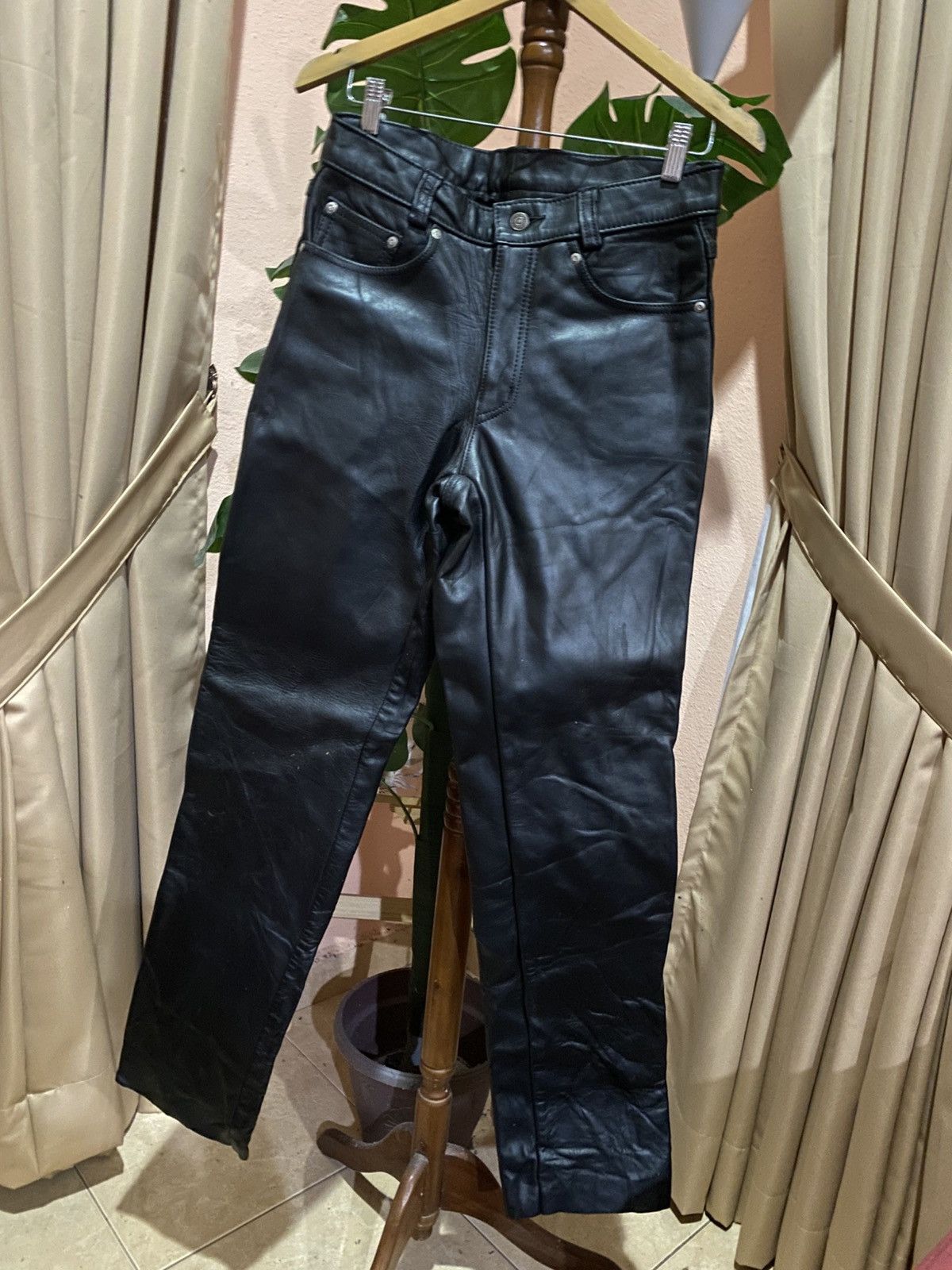Schott Vintage 90s Schott NYC Black Leather Pants USA Made Talon Size US 29 - 4 Thumbnail