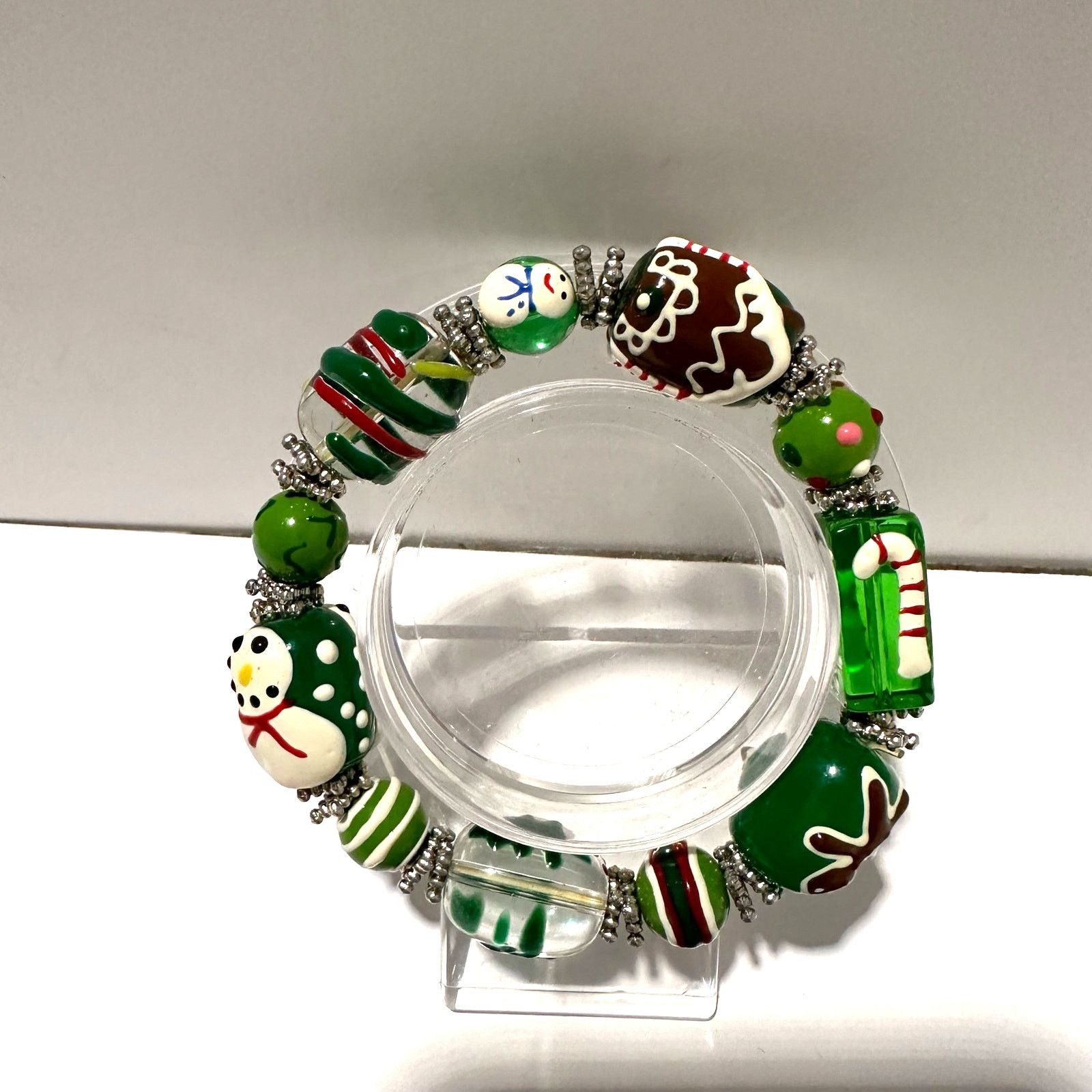 Handmade Christmas Glass Beads Stretch Bracelet Gingerbread Holiday Size ONE SIZE - 6 Thumbnail