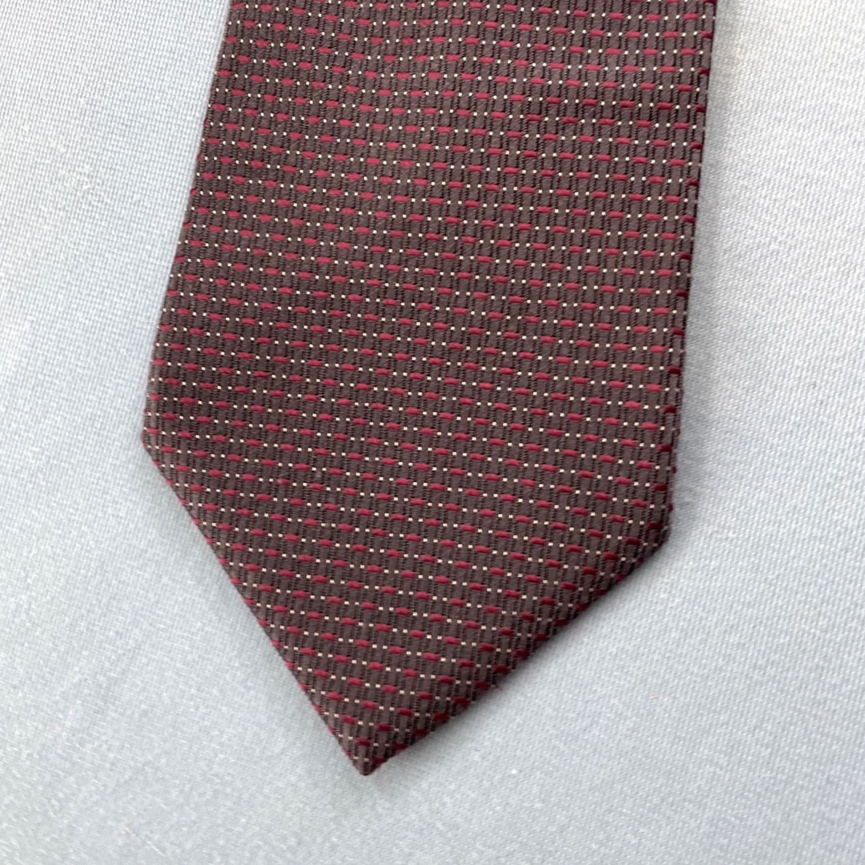 Sperry VINTAGE Necktie Perry Ellis Woven Silk Tie Art Deco Chain Gray Red Exec 4x61 Mens Tie Silk Woven Vintage 90s USA Size ONE SIZE - 2 Thumbnail