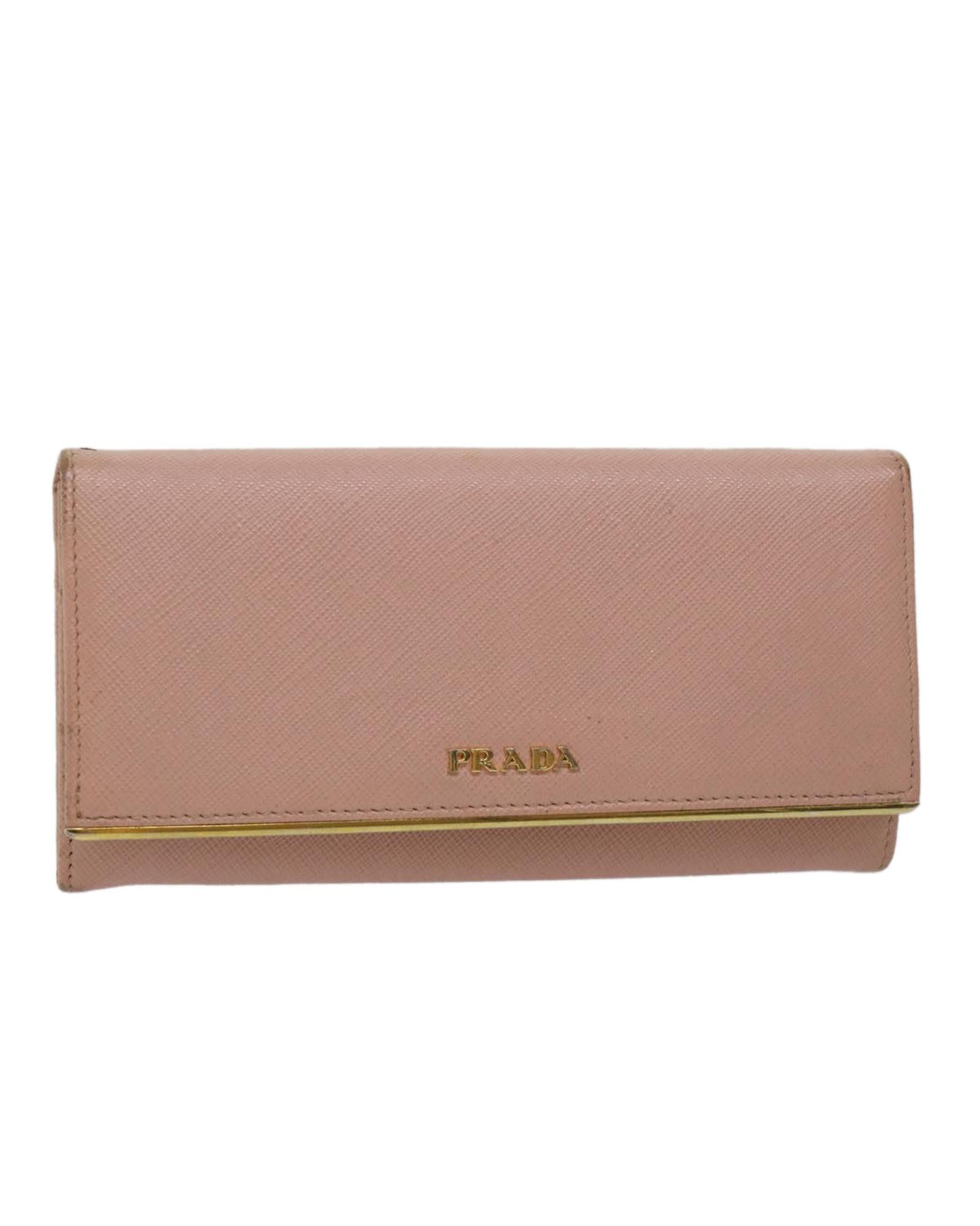 image of Prada Sophisticated Pink Leather Long Wallet, Women's