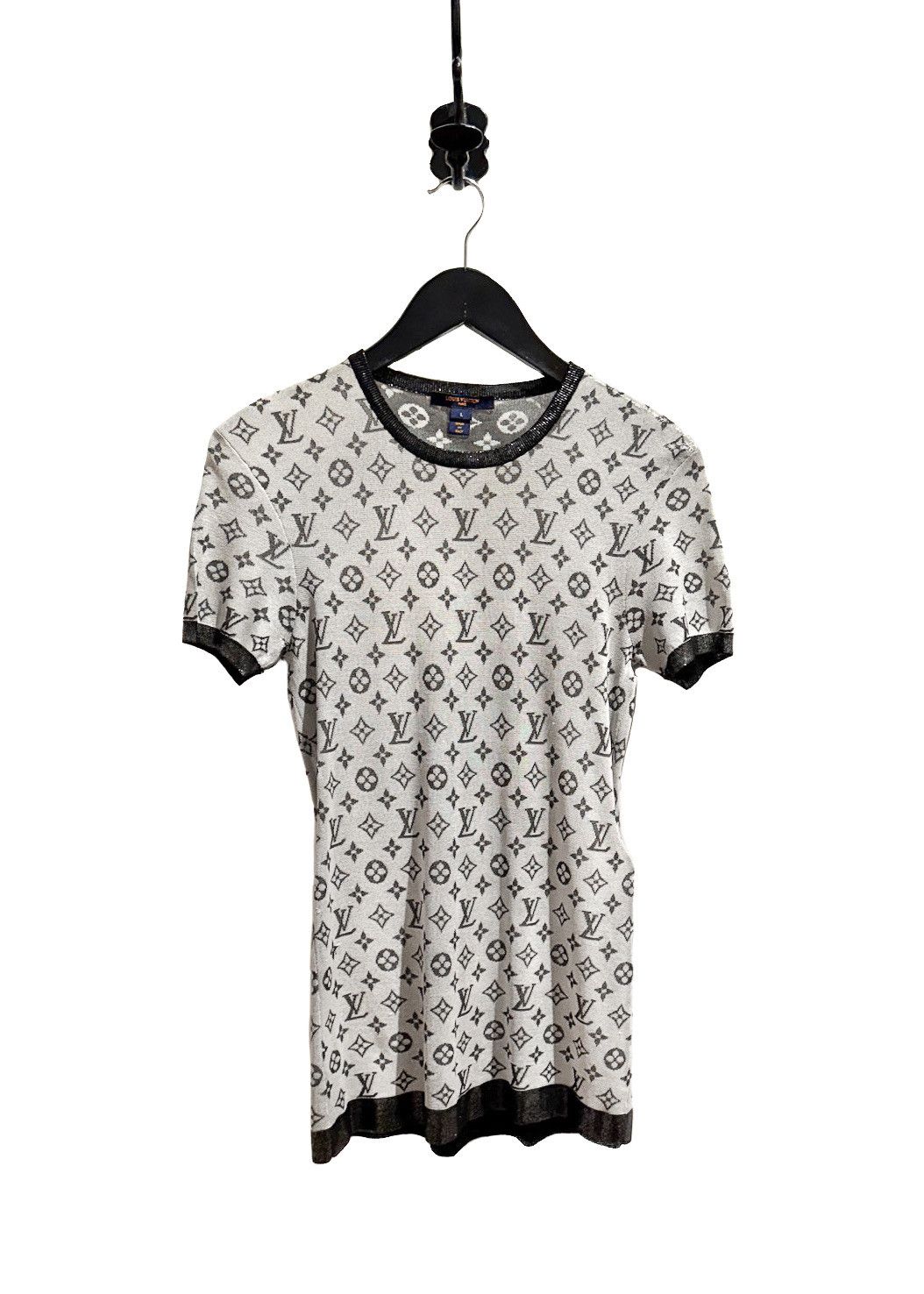 Louis Vuitton Louis Vuitton Silver Metallic Knit Silk Monogram T-shirt Size L / US 10 / IT 46 - 1 Thumbnail