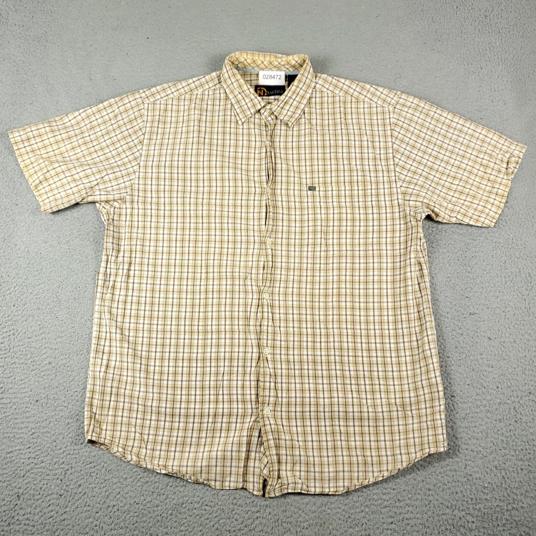 Nautica Nautica Shirt Mens Size Large Beige Plaid Button-Up Short Sleeve Casual Shirt - Nautica Button-Down Collar, Regular Fit, Cotton, Beige, Men Size US L / EU 52-54 / 3 - 2 Thumbnail