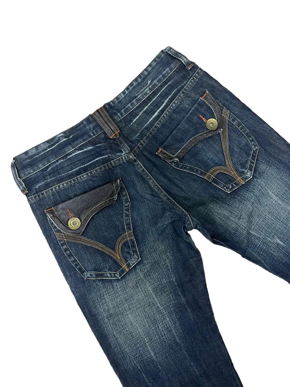 Japanese Brand × Vintage Back Number Distressed Leather Pocket Jeans Vintage Size US 32 / EU 48 - 4 Thumbnail