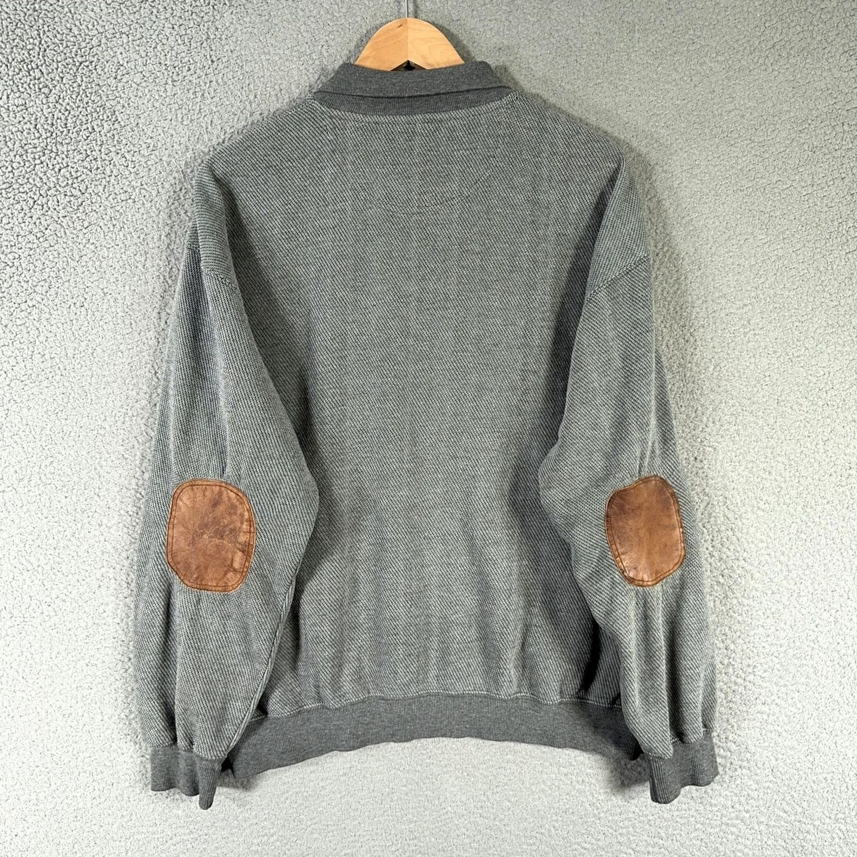 Orvis VINTAGE Orvis Sweater Men Large Gray Polo Collar Leather Elbow Patches Pullover Size US L / EU 52-54 / 3 - 2 Thumbnail