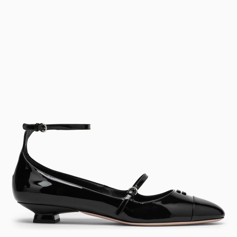 image of Miu Miu Black Patent Leather Decollete With Logo Shoes, Women's (Size 10)