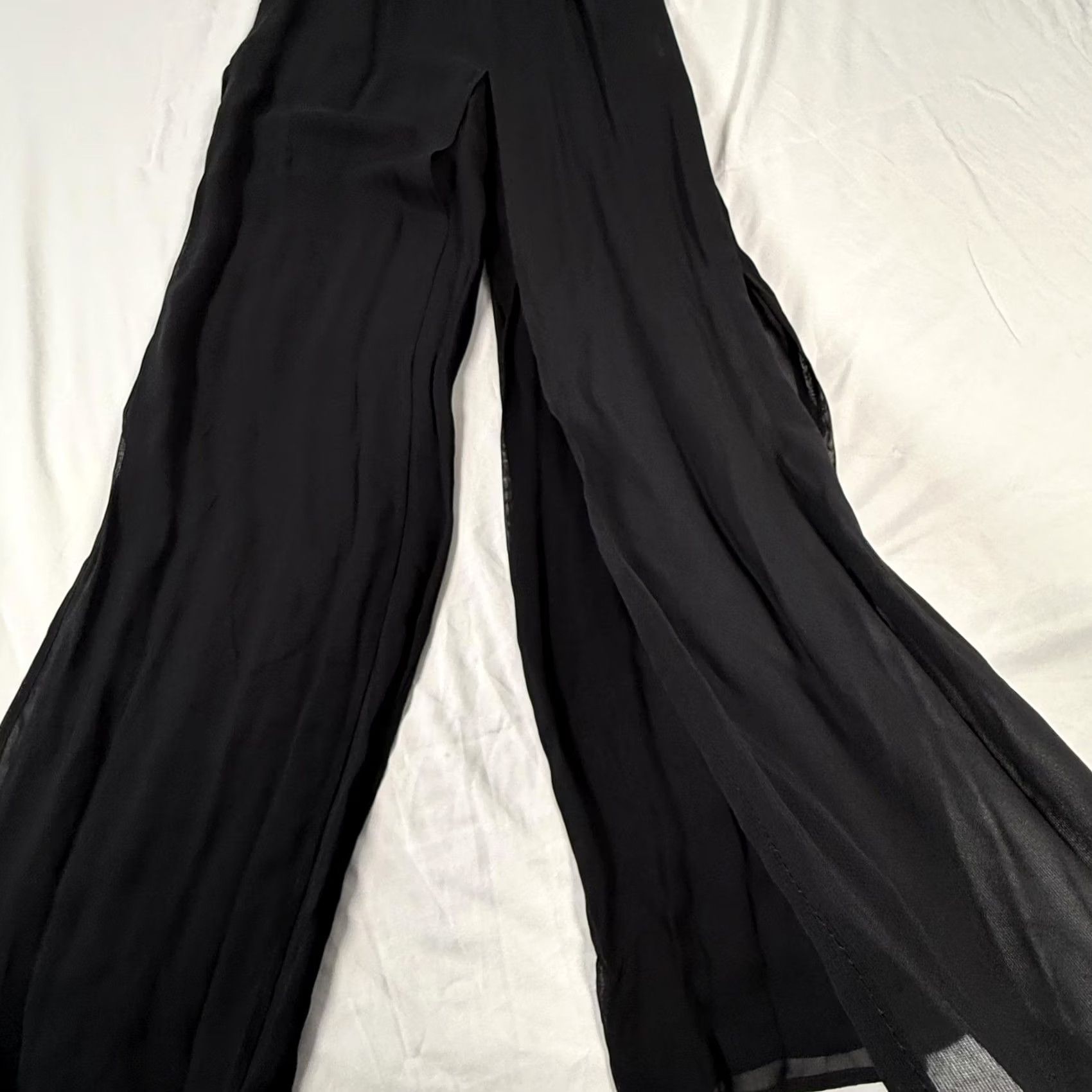 Vintage VINTAGE 90s Lillie Rubin Black Pants Wide-Leg Sheer Overlay NWT Size 4 Stylish Eve Dressy Formal Cocktail Womens US-made Size 27" / US 4 / IT 40 - 3 Thumbnail