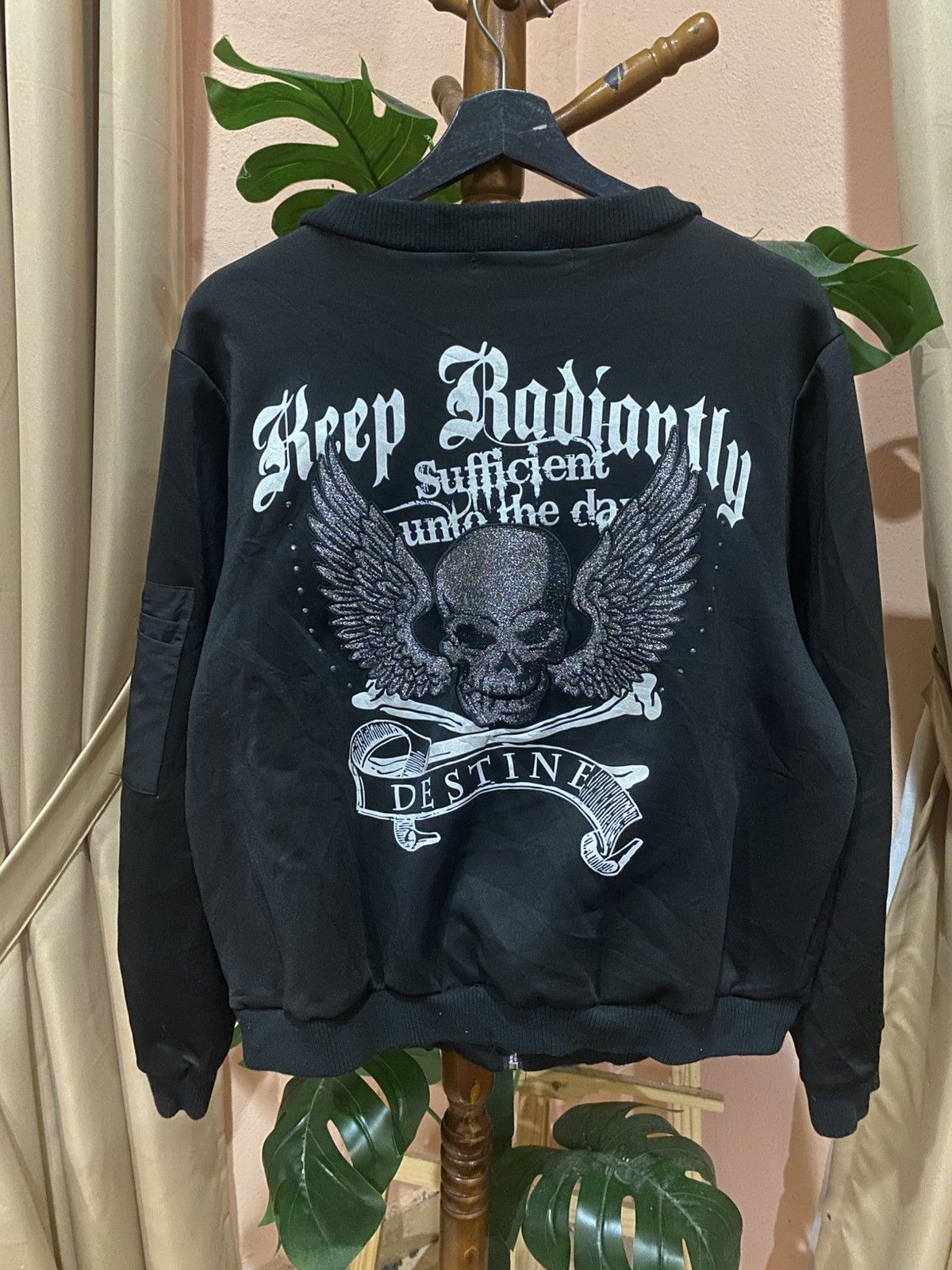 Vintage Vintage Gothic Skull Bomber– “Keep Radiantly” Winged Skull Size US M / EU 48-50 / 2 - 1 Thumbnail