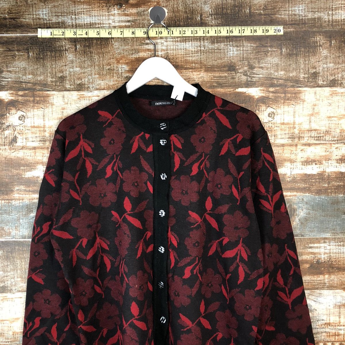 Japanese Brand Nouvelve Red Patterned Cardigans #A2043 Size L / US 10 / IT 46 - 2 Thumbnail