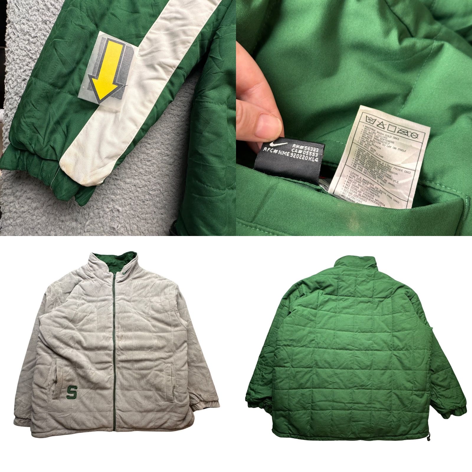 Nike VINTAGE Nike Team Michigan State Reversible Quilted Jacket Mens XL Green Fleece Size US XL / EU 56 / 4 - 9 Thumbnail