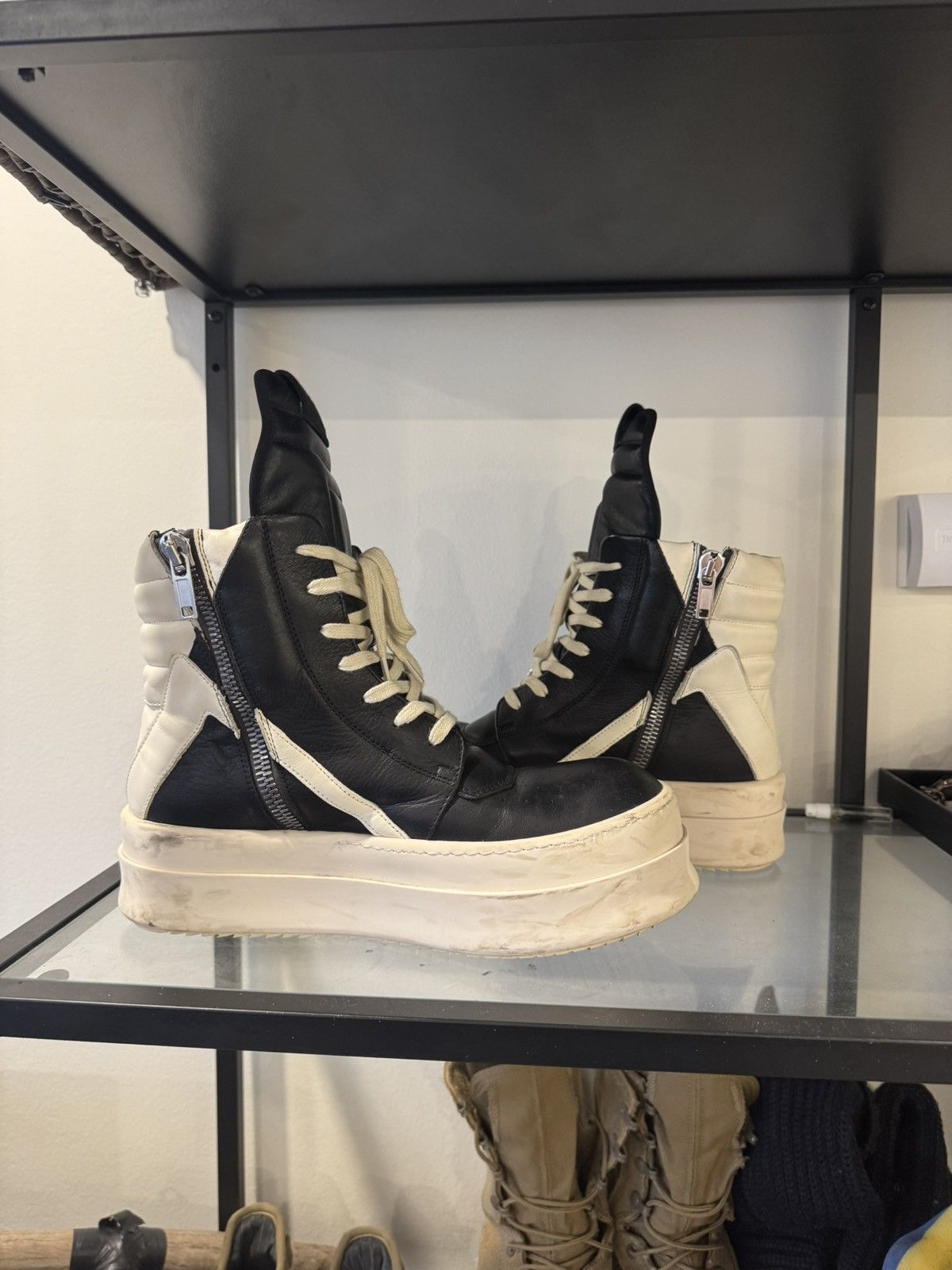 Rick Owens Rick Owens Geobasket Black/Milk Mega Bumper Leather Sneakers Size US 9 / EU 42 - 8 Thumbnail