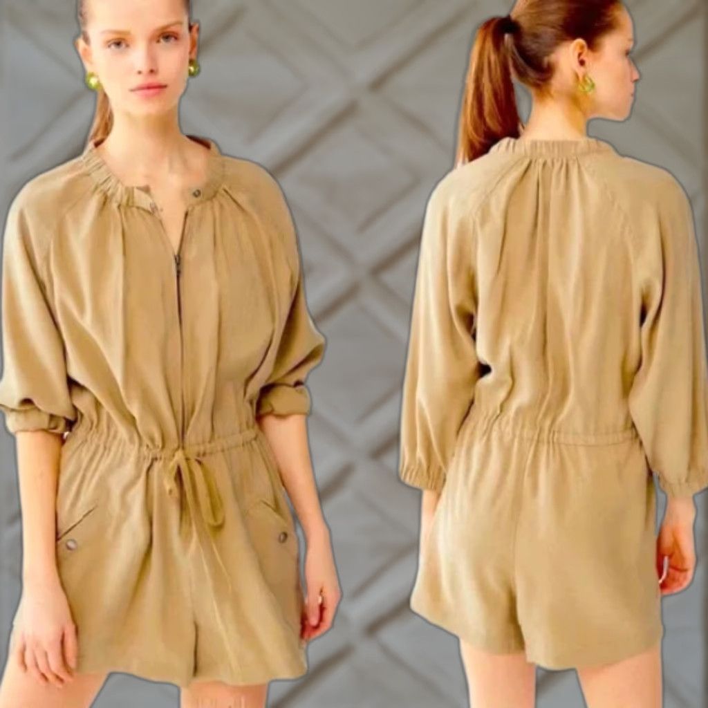 Urban Outfitters Urban Outfitters Romper Womens XS Green Zip Front Long Sleeve Elastic Waist Boho Size XS / US 0-2 / IT 36-38 - 1 Thumbnail