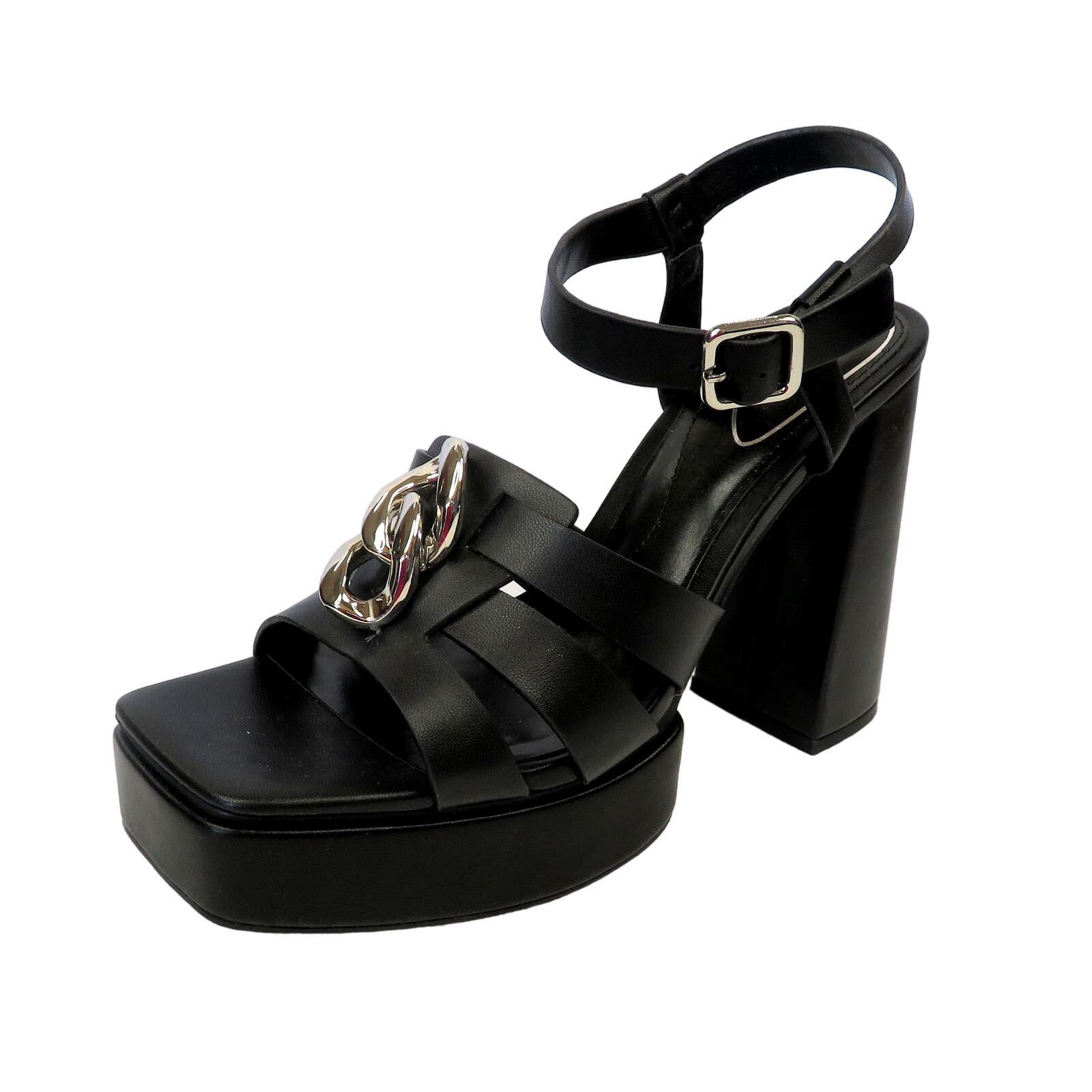 Zara ZARA Black Strappy Chunky Platform Sandals w/ Gold Chain Size US 9 / IT 39 - 1 Thumbnail